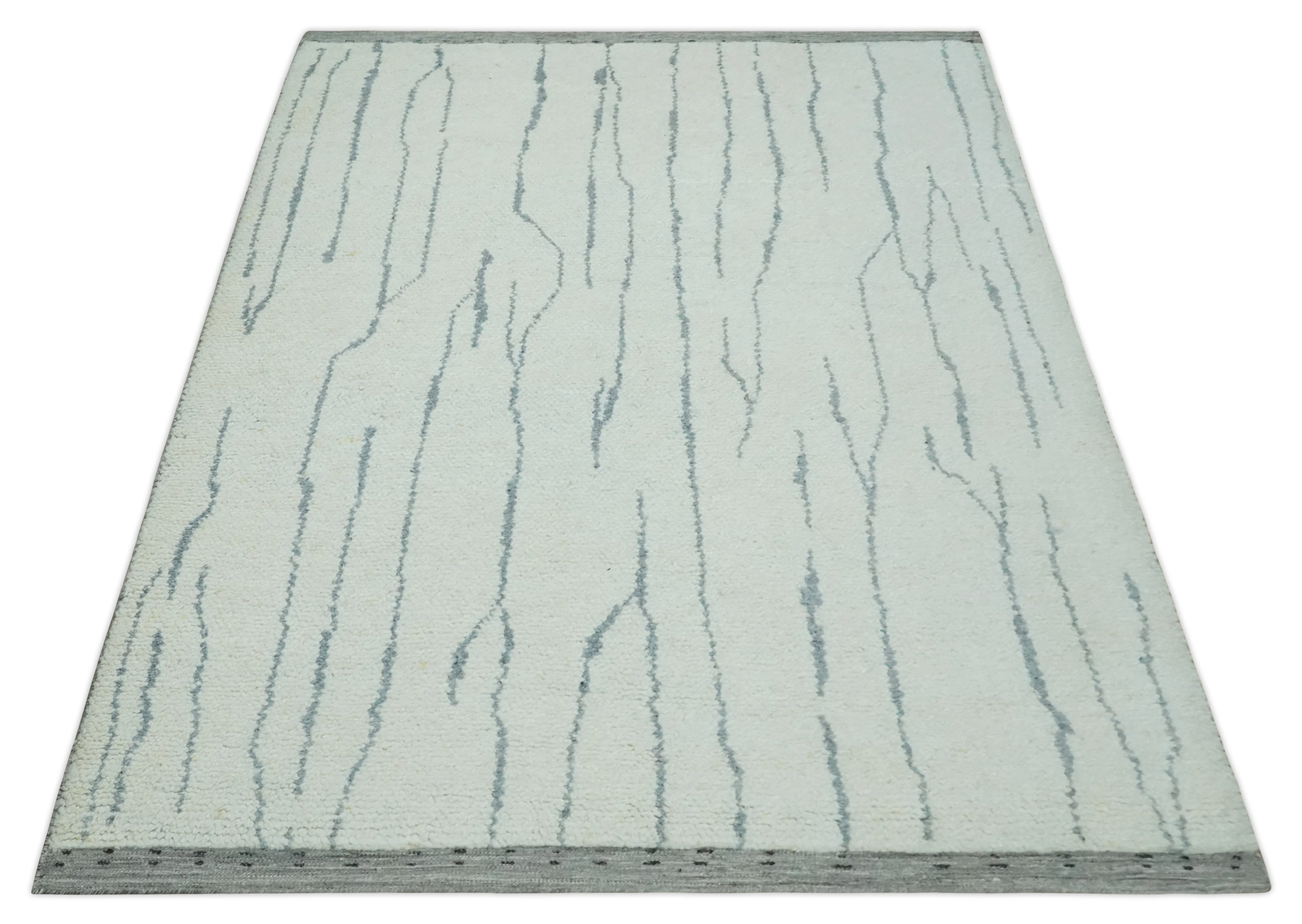 Contemporary Ivory and Gray 8.5x10.2 Stripes Pattern Hand knotted wool area rug - Image 10