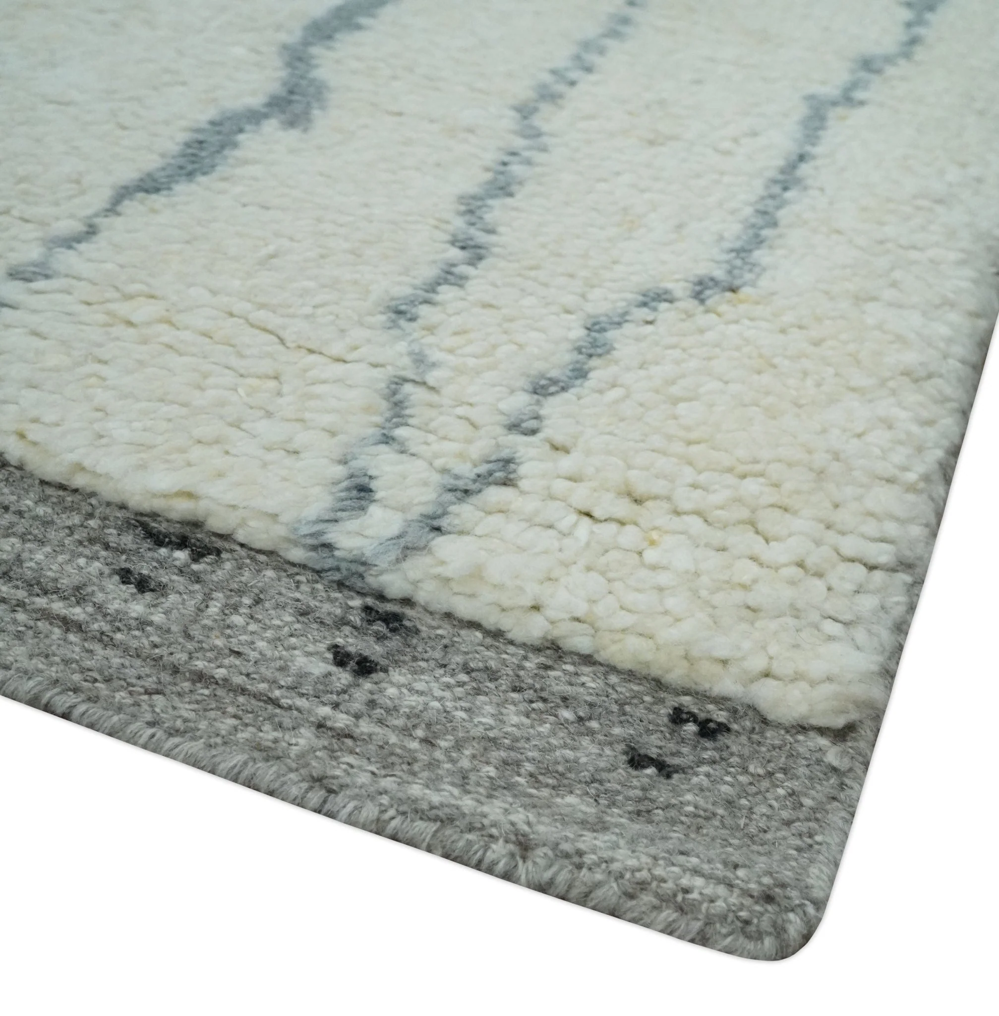 Contemporary Ivory and Gray 8.5x10.2 Stripes Pattern Hand knotted wool area rug - Image 5