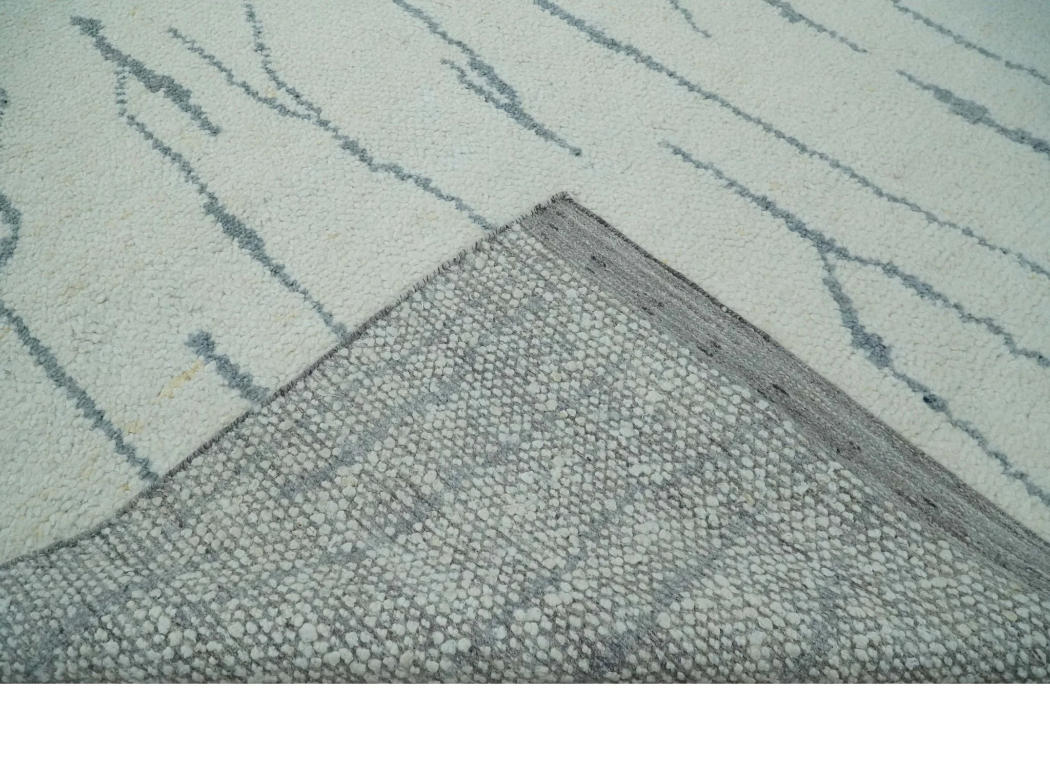 Contemporary Ivory and Gray 8.5x10.2 Stripes Pattern Hand knotted wool area rug - Image 6