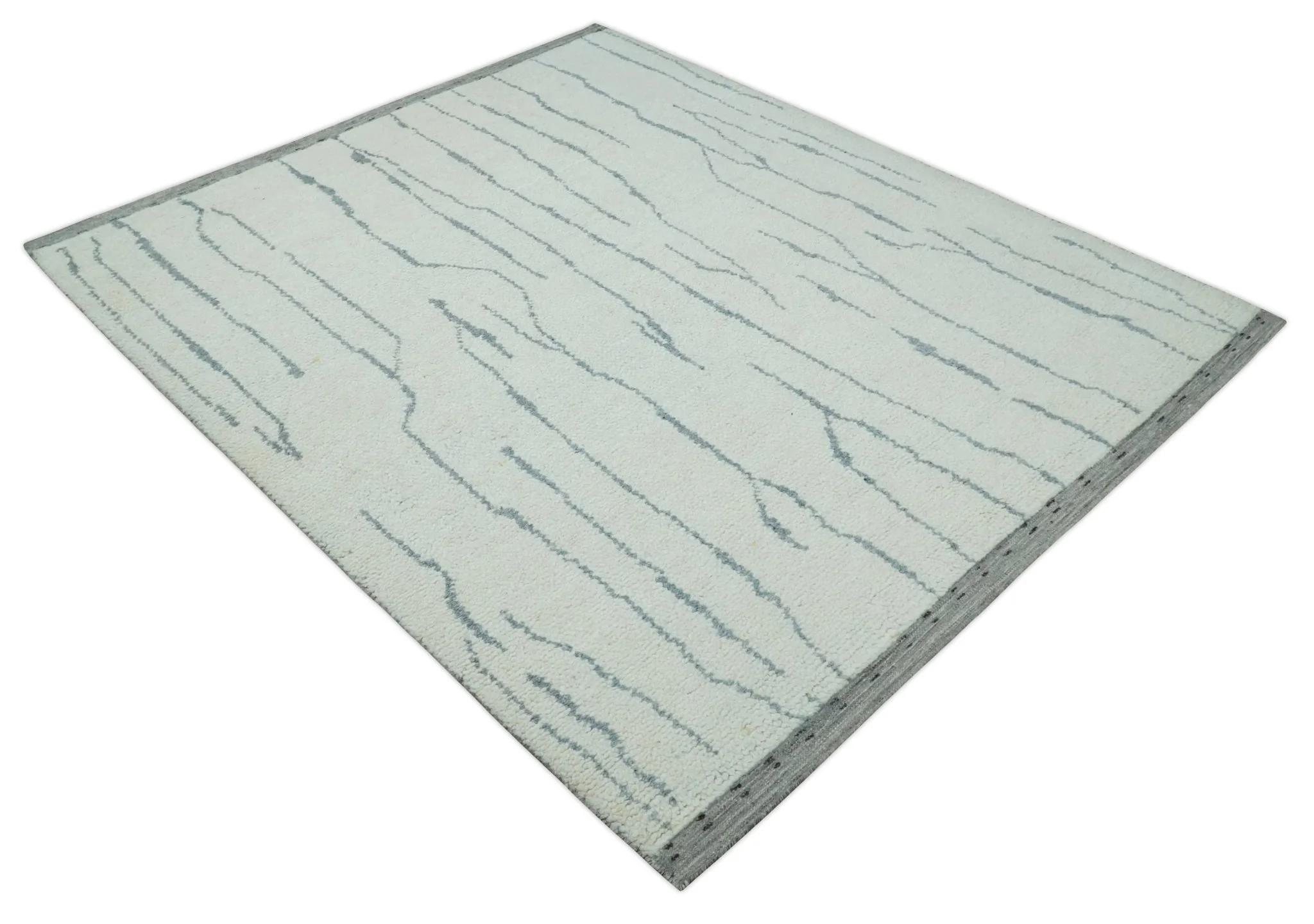 Contemporary Ivory and Gray 8.5x10.2 Stripes Pattern Hand knotted wool area rug - Image 9