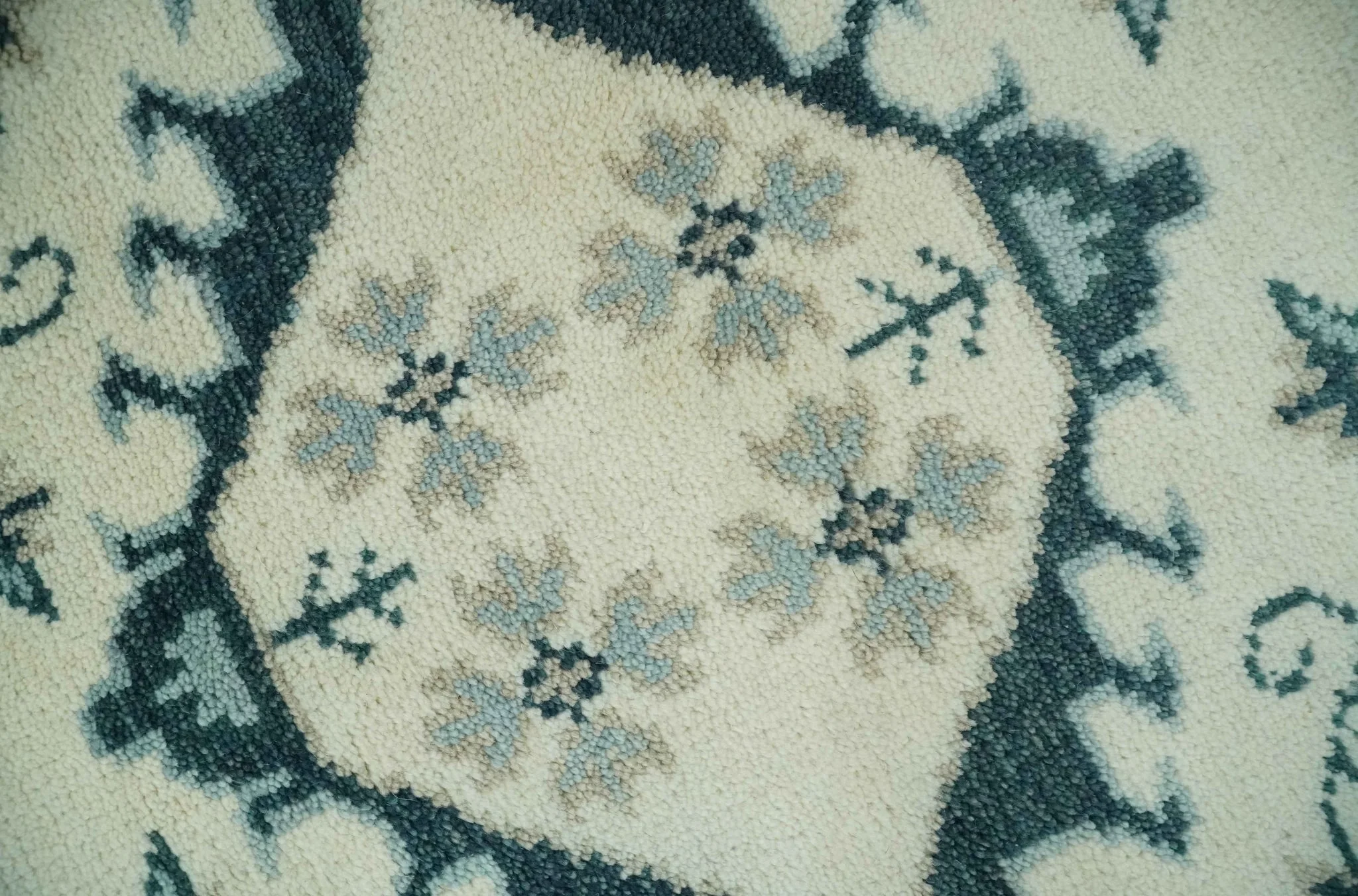 Ivory and Light Blue Traditional Oriental Hand Knotted Custom Made wool area Rug - Image 5
