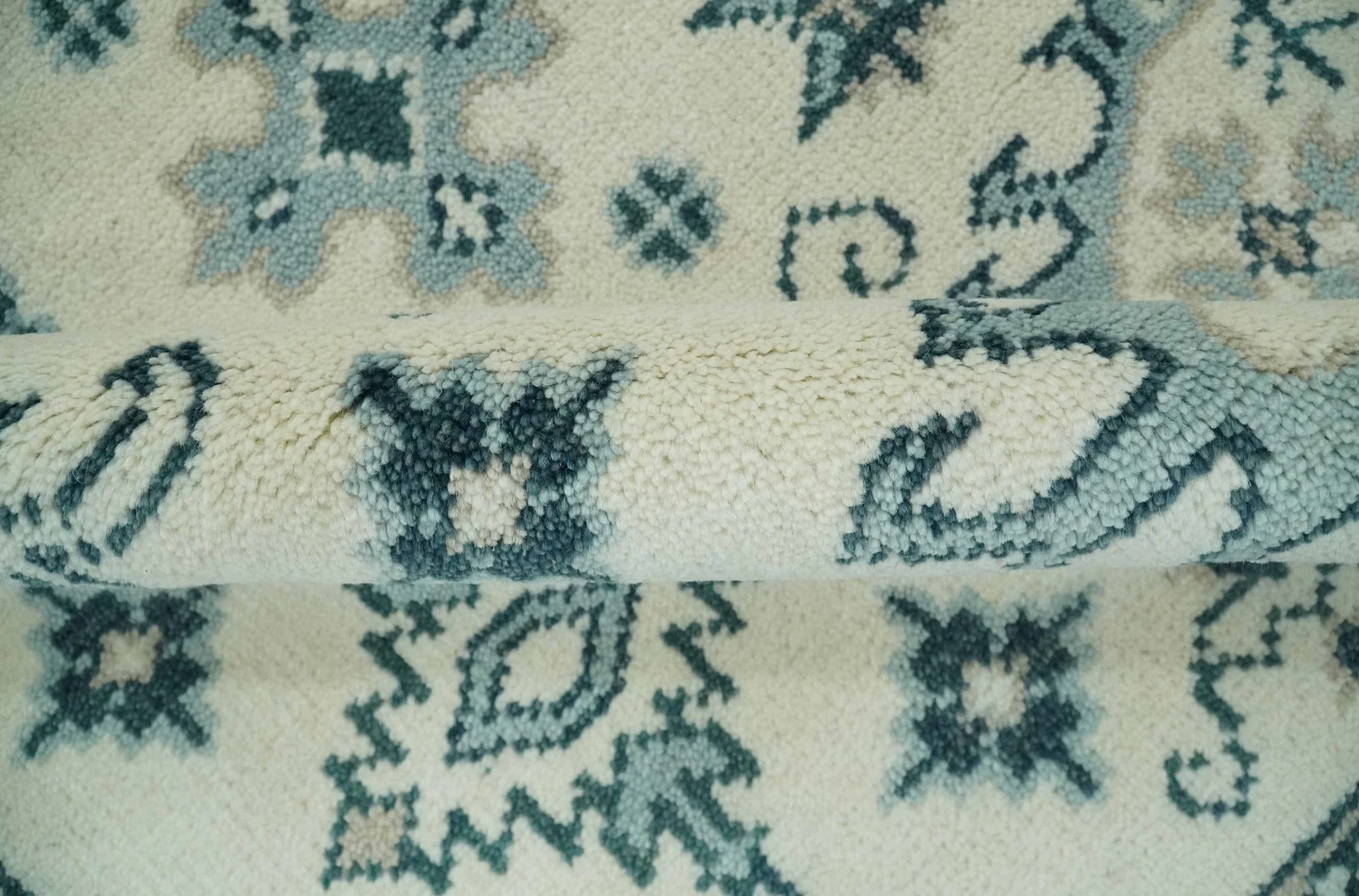 Ivory and Light Blue Traditional Oriental Hand Knotted Custom Made wool area Rug - Image 7