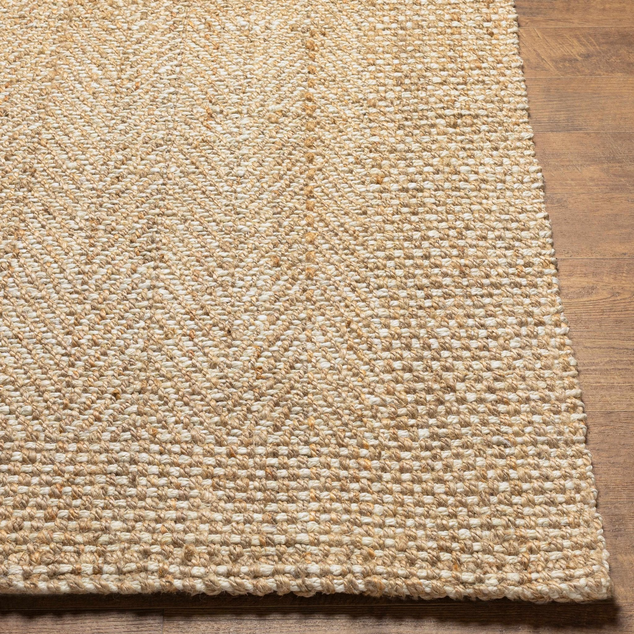 Hand Woven Ivory and Natural brown Chevron design Jute Braided Multi Size Rug - Image 3