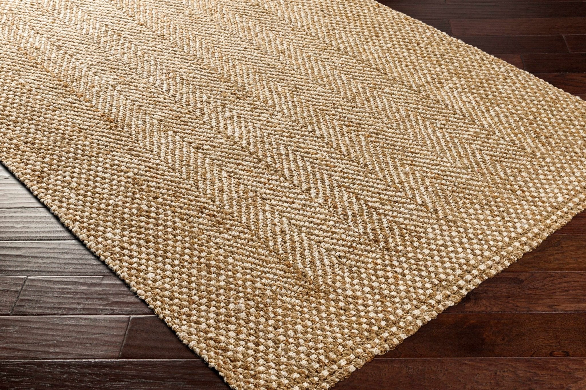 Hand Woven Ivory and Natural brown Chevron design Jute Braided Multi Size Rug - Image 4