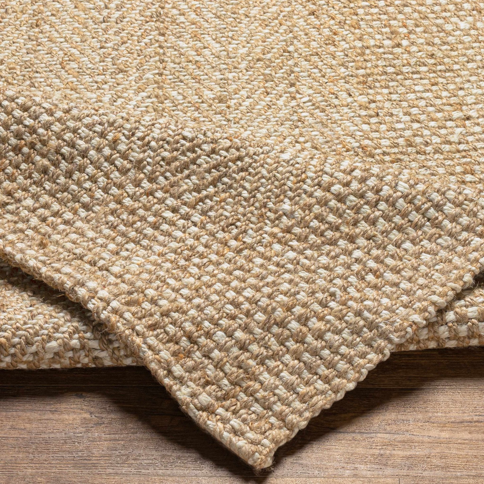 Hand Woven Ivory and Natural brown Chevron design Jute Braided Multi Size Rug - Image 5