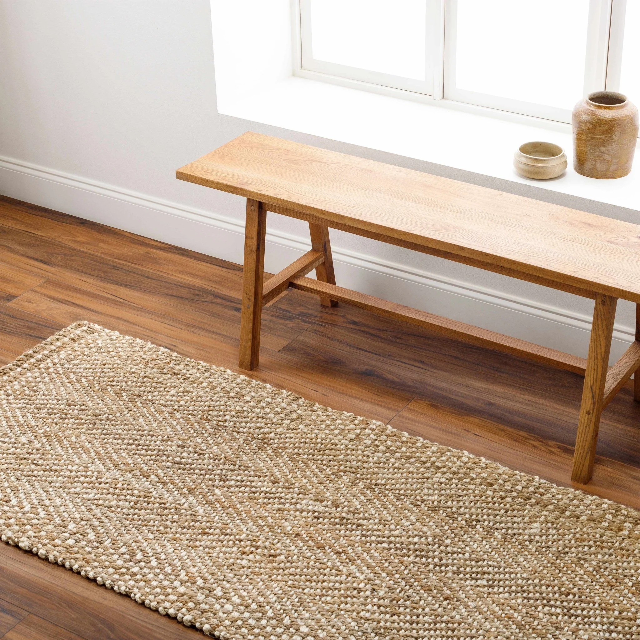Hand Woven Ivory and Natural brown Chevron design Jute Braided Multi Size Rug - Image 9
