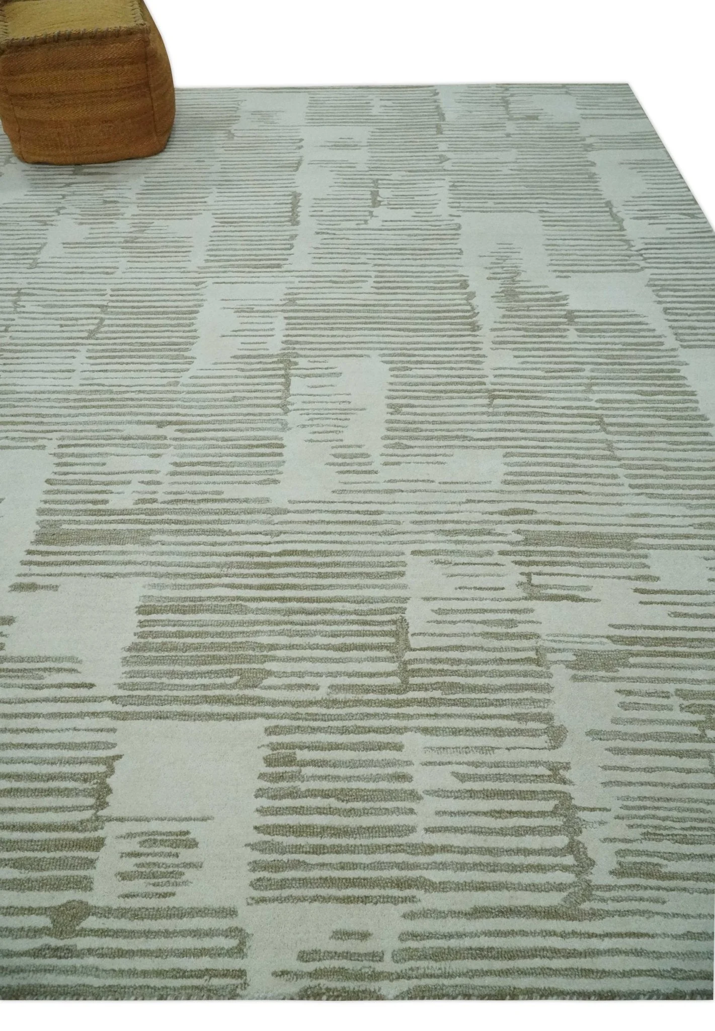 Custom Made Ivory and Olive Modern Stripes Design Hand Tufted wool Area Rug, Kids, Living Room and Bedroom Rug - Image 3