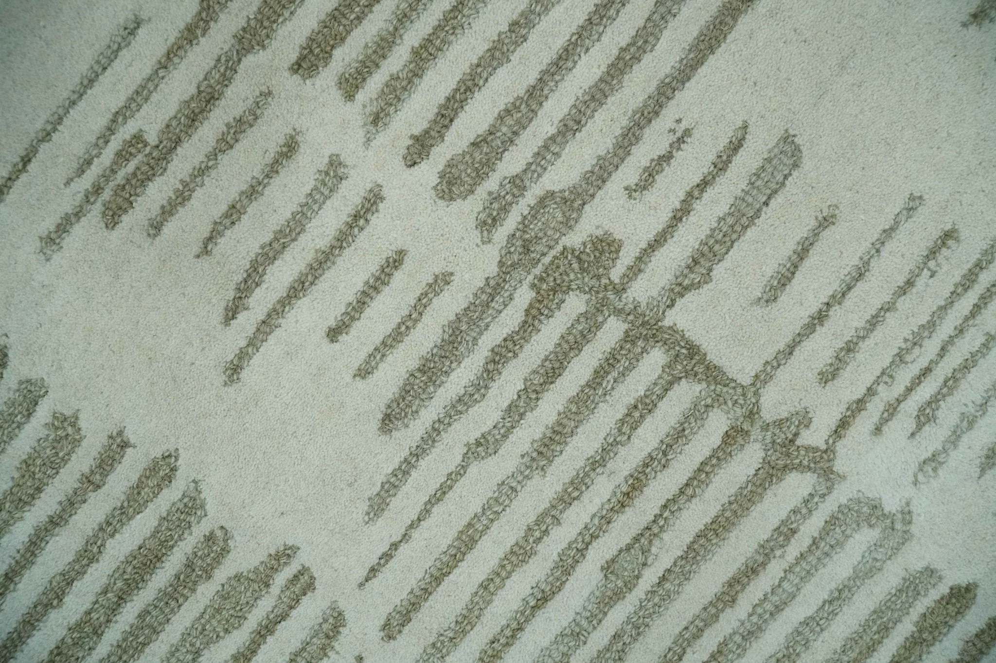 Custom Made Ivory and Olive Modern Stripes Design Hand Tufted wool Area Rug, Kids, Living Room and Bedroom Rug - Image 4