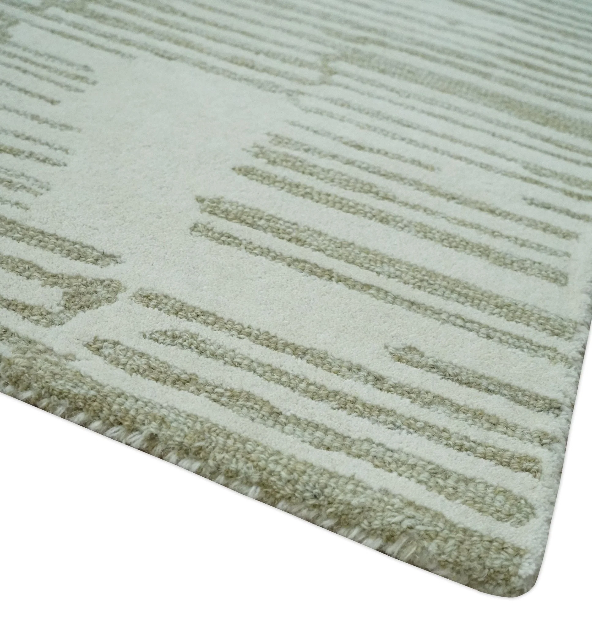 Custom Made Ivory and Olive Modern Stripes Design Hand Tufted wool Area Rug, Kids, Living Room and Bedroom Rug - Image 5