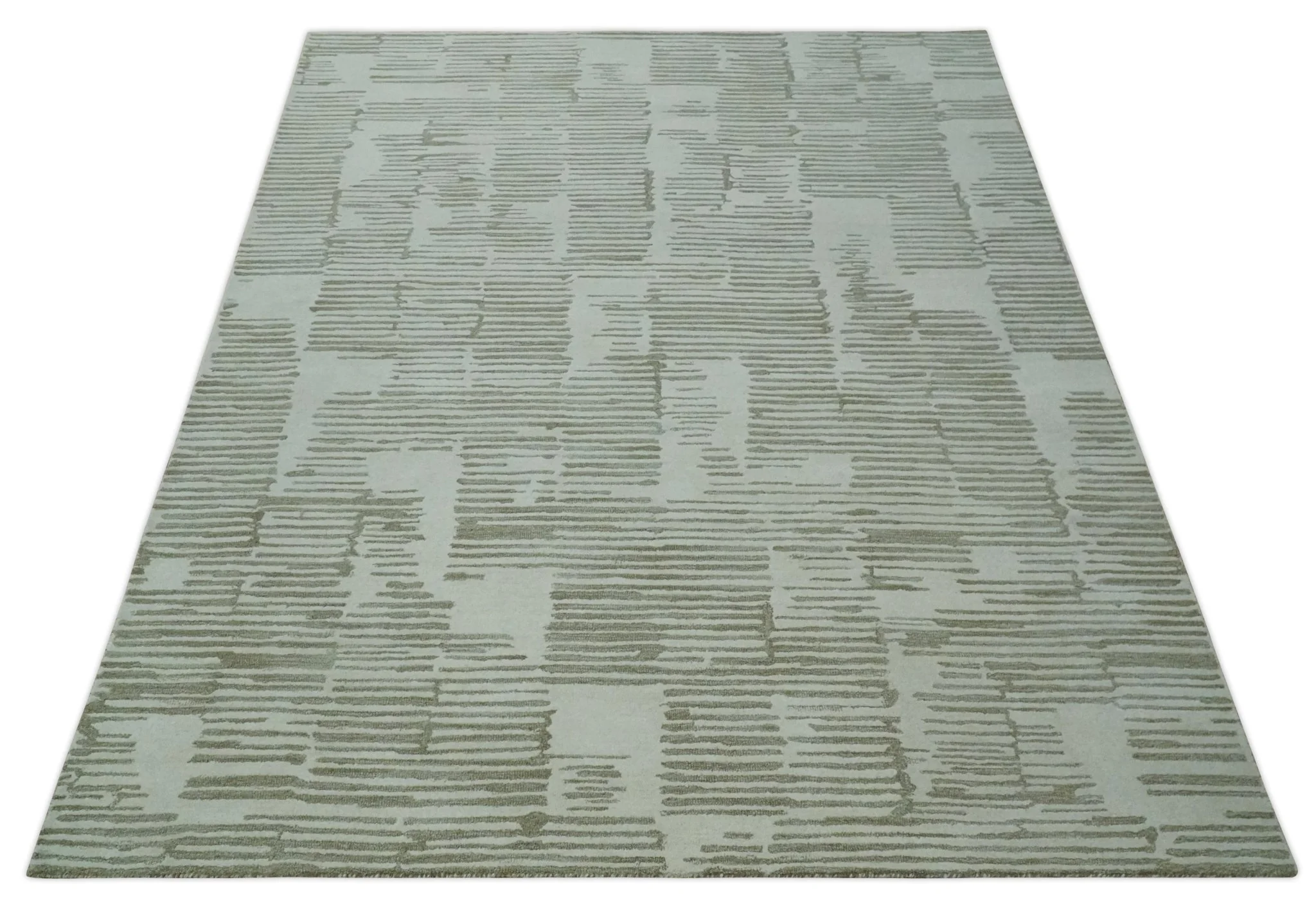 Ivory and Olive Modern Stripes Design Hand Tufted 8x10 wool Area Rug, Kids, Living Room and Bedroom Rug - Image 10