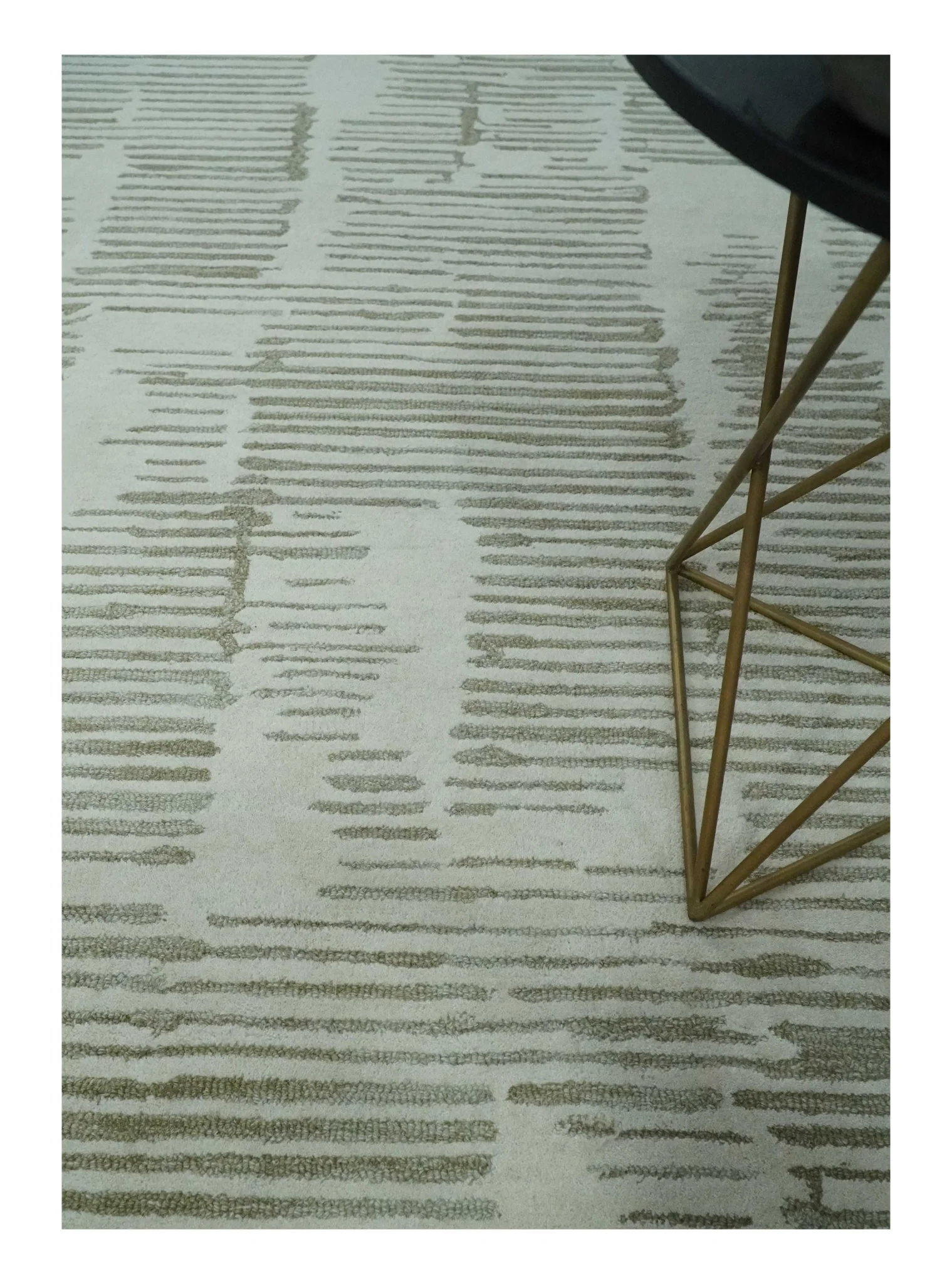 Ivory and Olive Modern Stripes Design Hand Tufted 8x10 wool Area Rug, Kids, Living Room and Bedroom Rug - Image 2