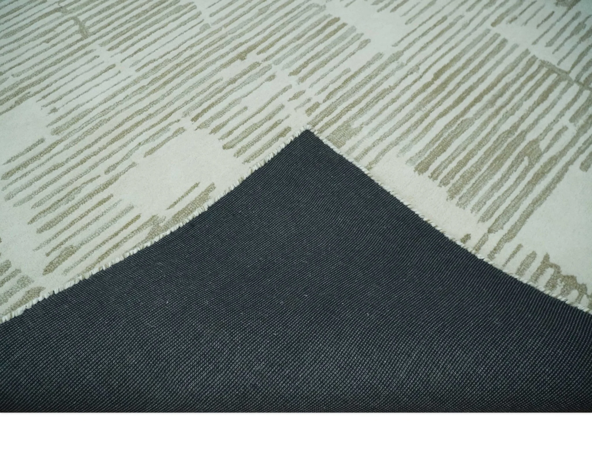Ivory and Olive Modern Stripes Design Hand Tufted 8x10 wool Area Rug, Kids, Living Room and Bedroom Rug - Image 6