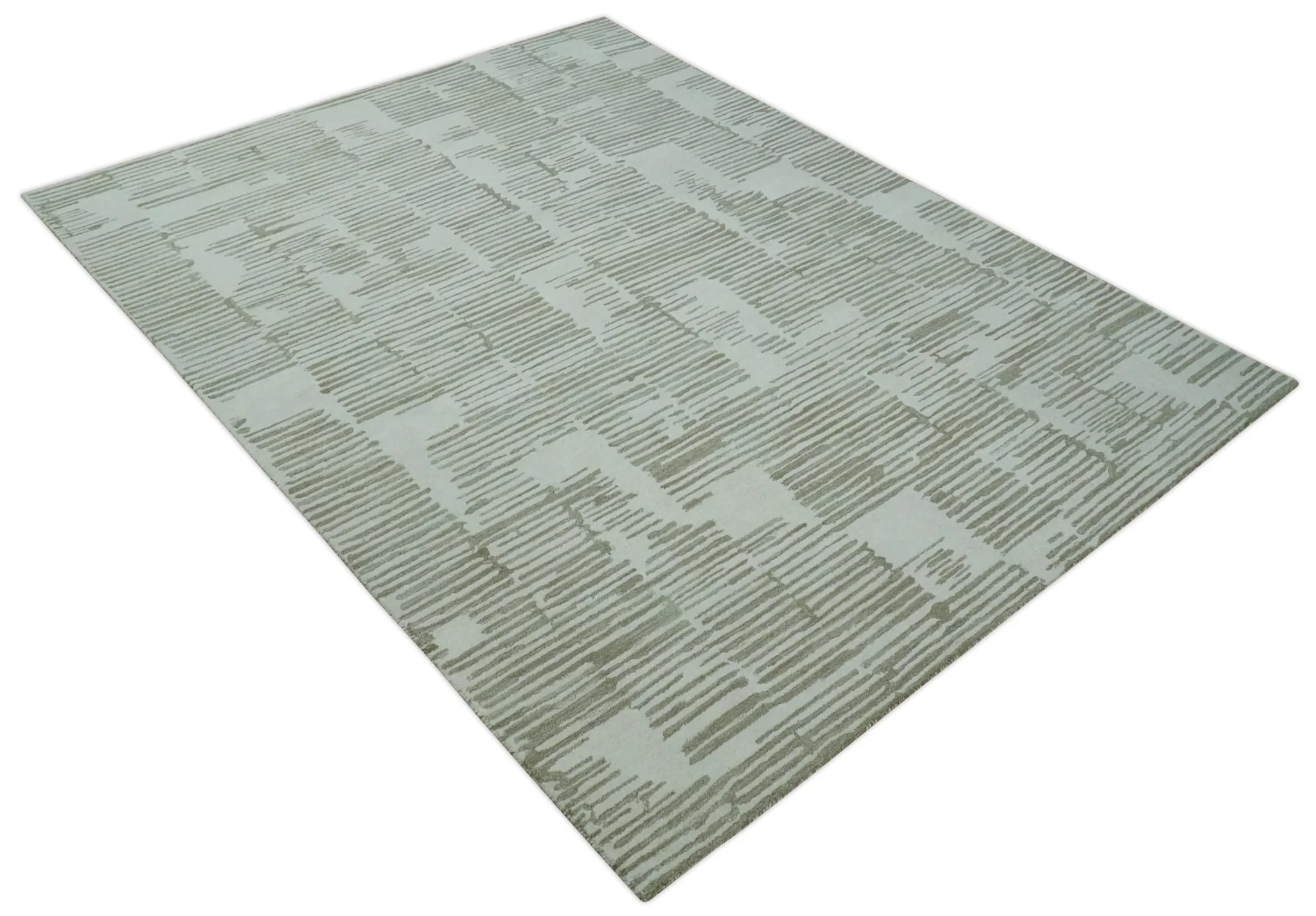 Ivory and Olive Modern Stripes Design Hand Tufted 8x10 wool Area Rug, Kids, Living Room and Bedroom Rug - Image 9