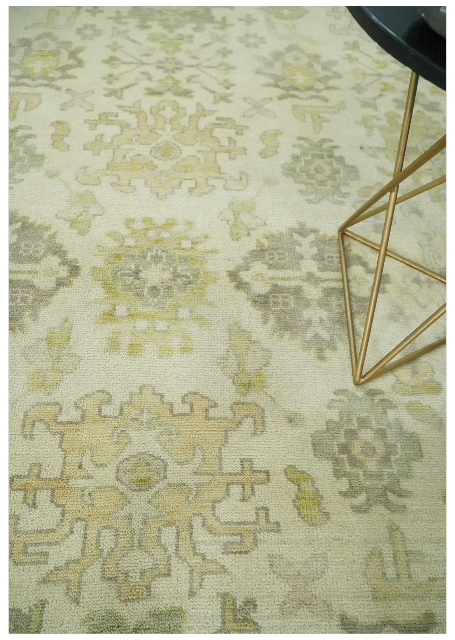 Earthy Ivory and Olive 9x12 Traditional Antique Finish Hand knotted Wool Area Rug - Image 2