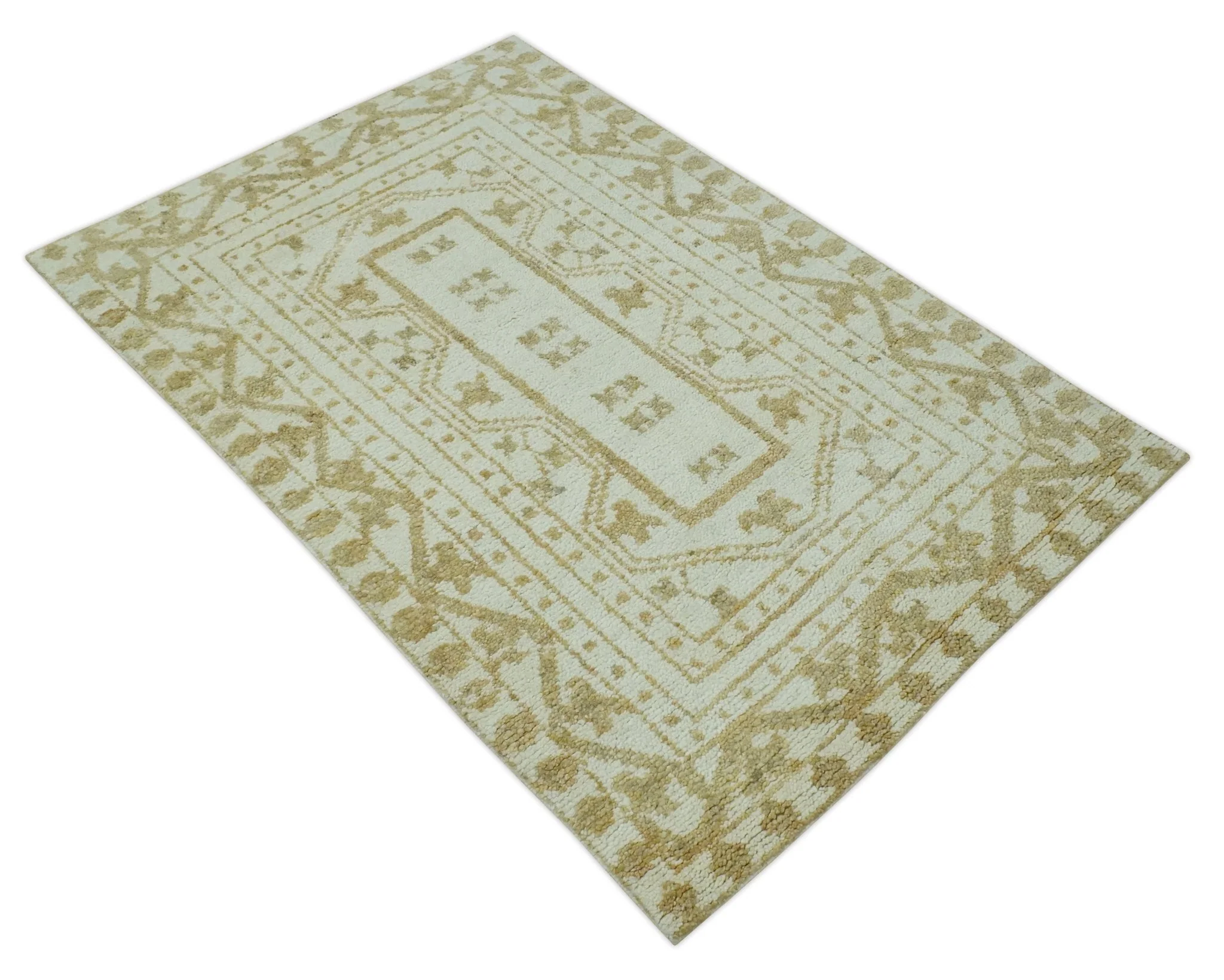 Custom Made Ivory and Olive Traditional Hand Knotted wool Area Rug - Image 10