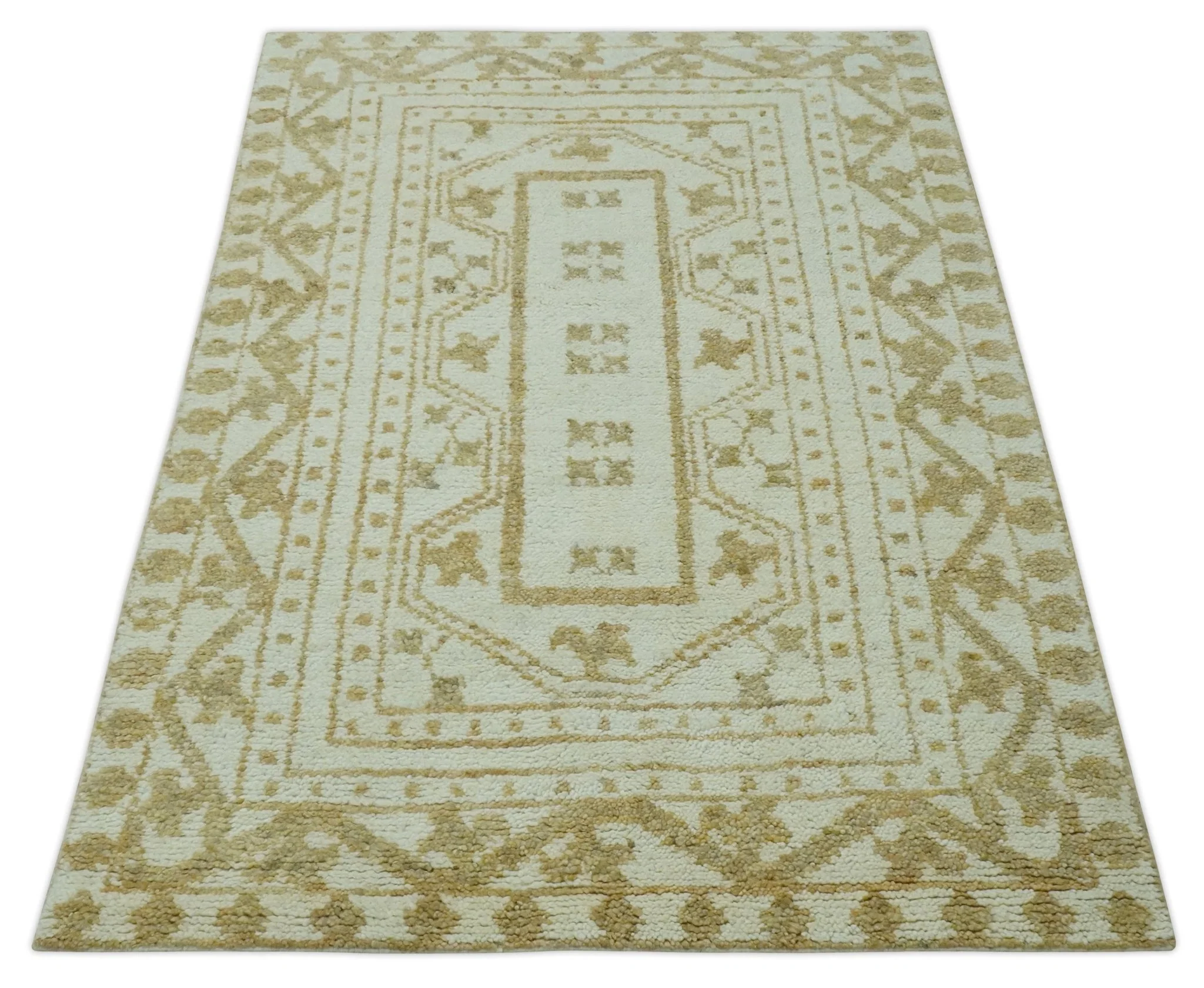 Custom Made Ivory and Olive Traditional Hand Knotted wool Area Rug - Image 11