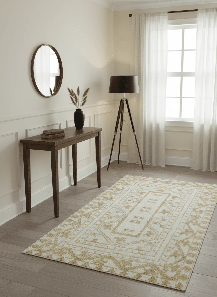 Custom Made Ivory and Olive Traditional Hand Knotted wool Area Rug - Image 2
