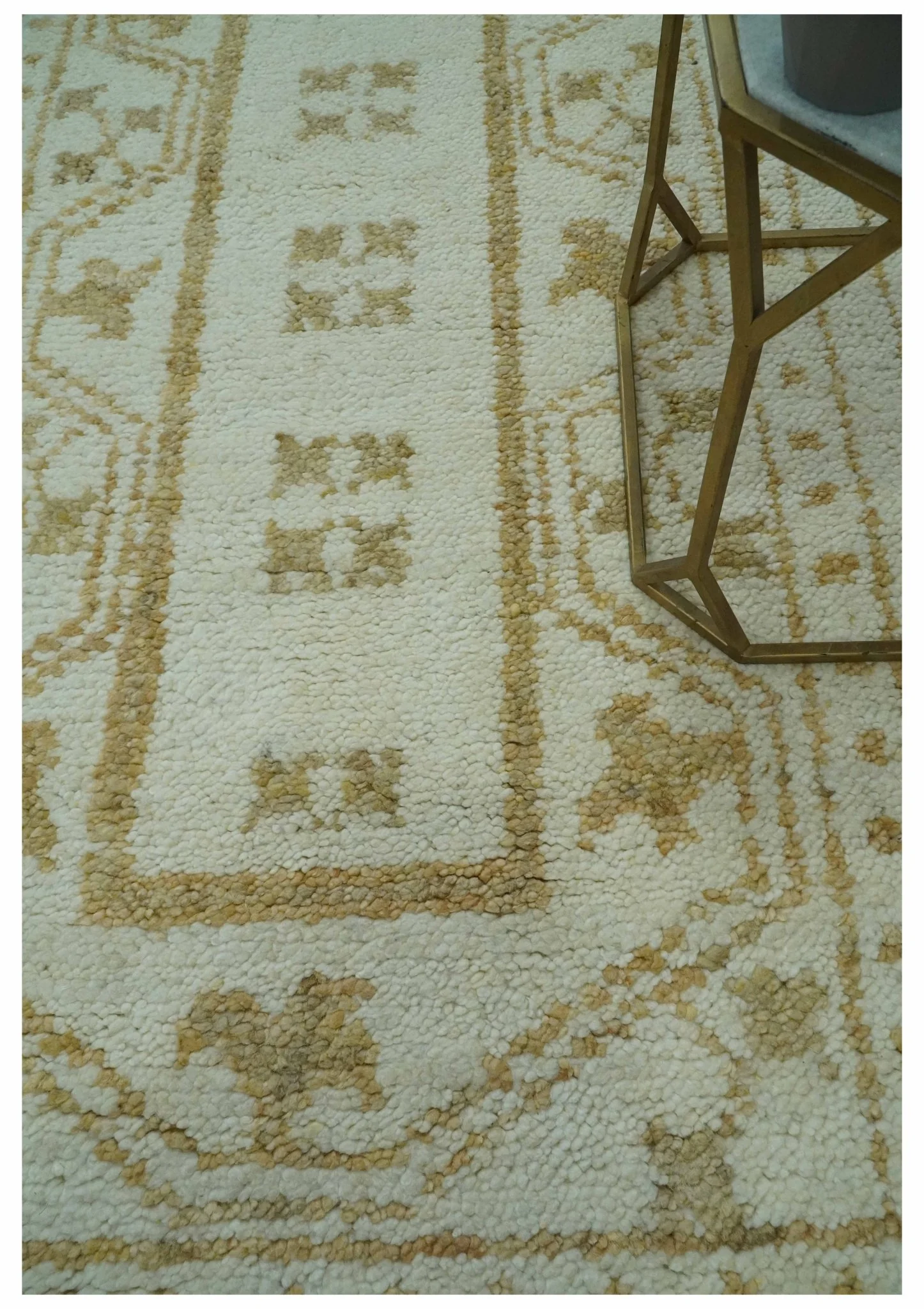 Custom Made Ivory and Olive Traditional Hand Knotted wool Area Rug - Image 3
