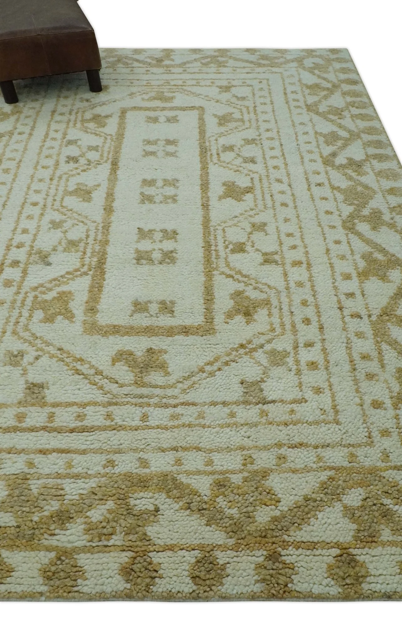 Custom Made Ivory and Olive Traditional Hand Knotted wool Area Rug - Image 4