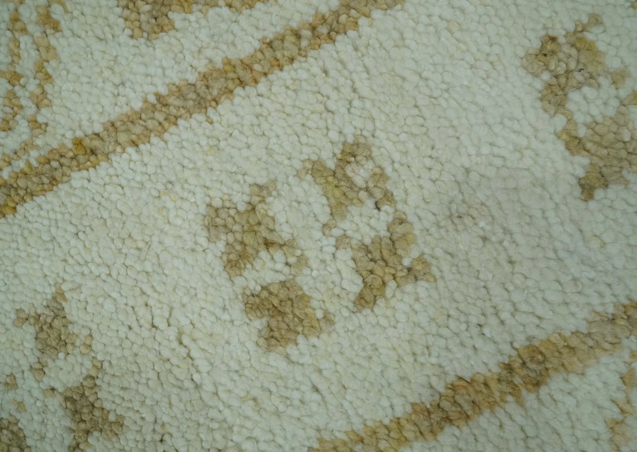 Custom Made Ivory and Olive Traditional Hand Knotted wool Area Rug - Image 5
