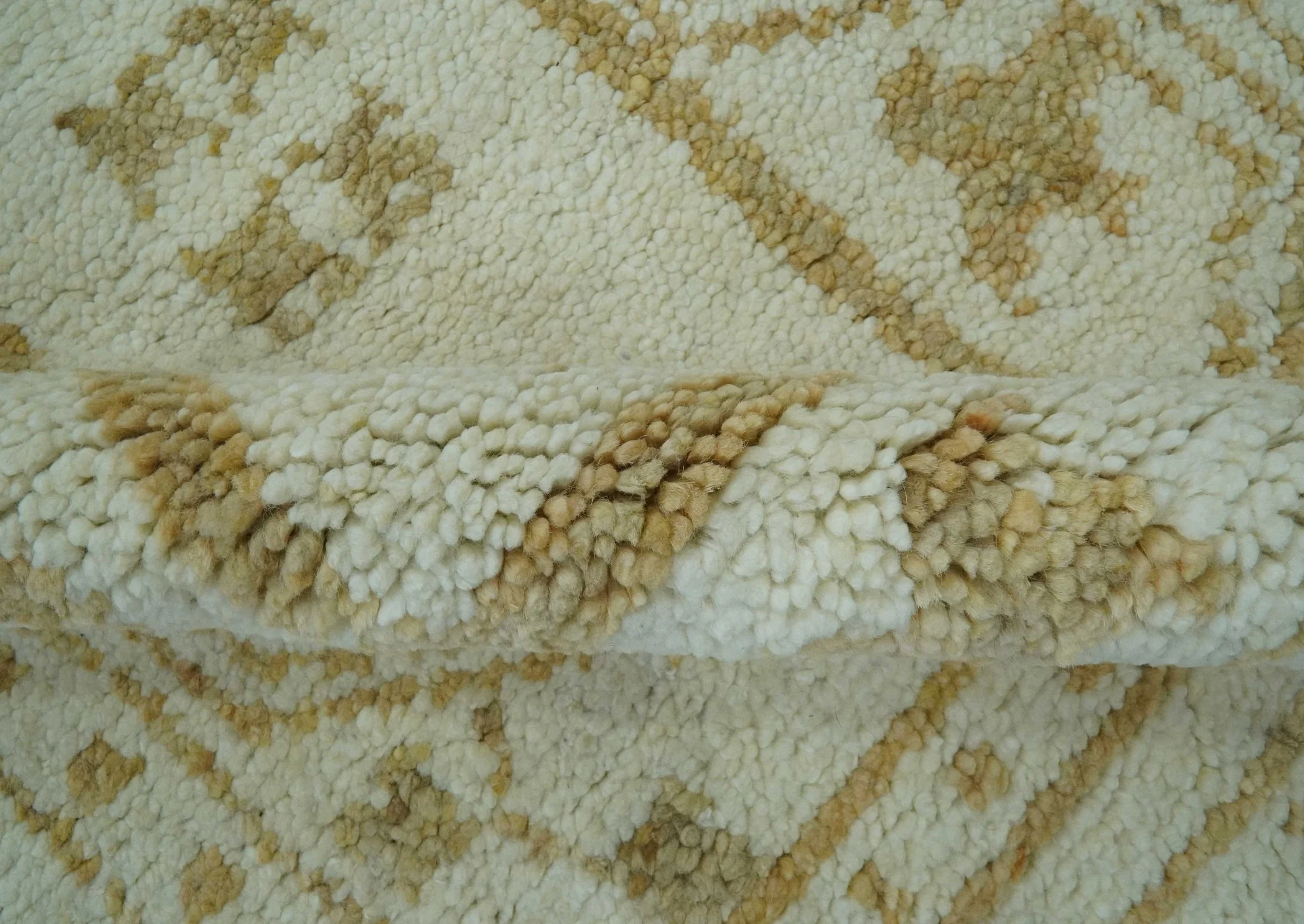 Custom Made Ivory and Olive Traditional Hand Knotted wool Area Rug - Image 7