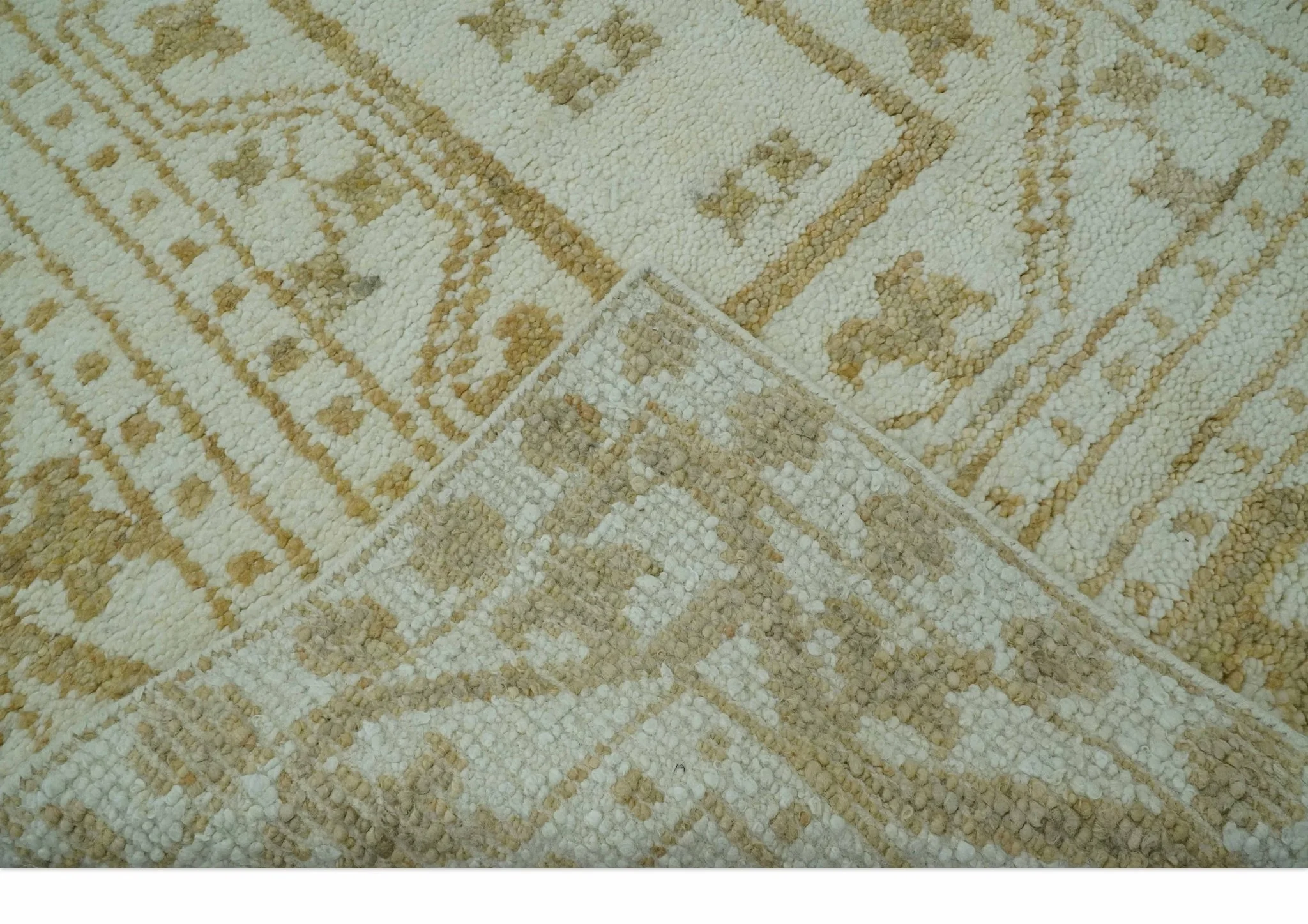 Custom Made Ivory and Olive Traditional Hand Knotted wool Area Rug - Image 8