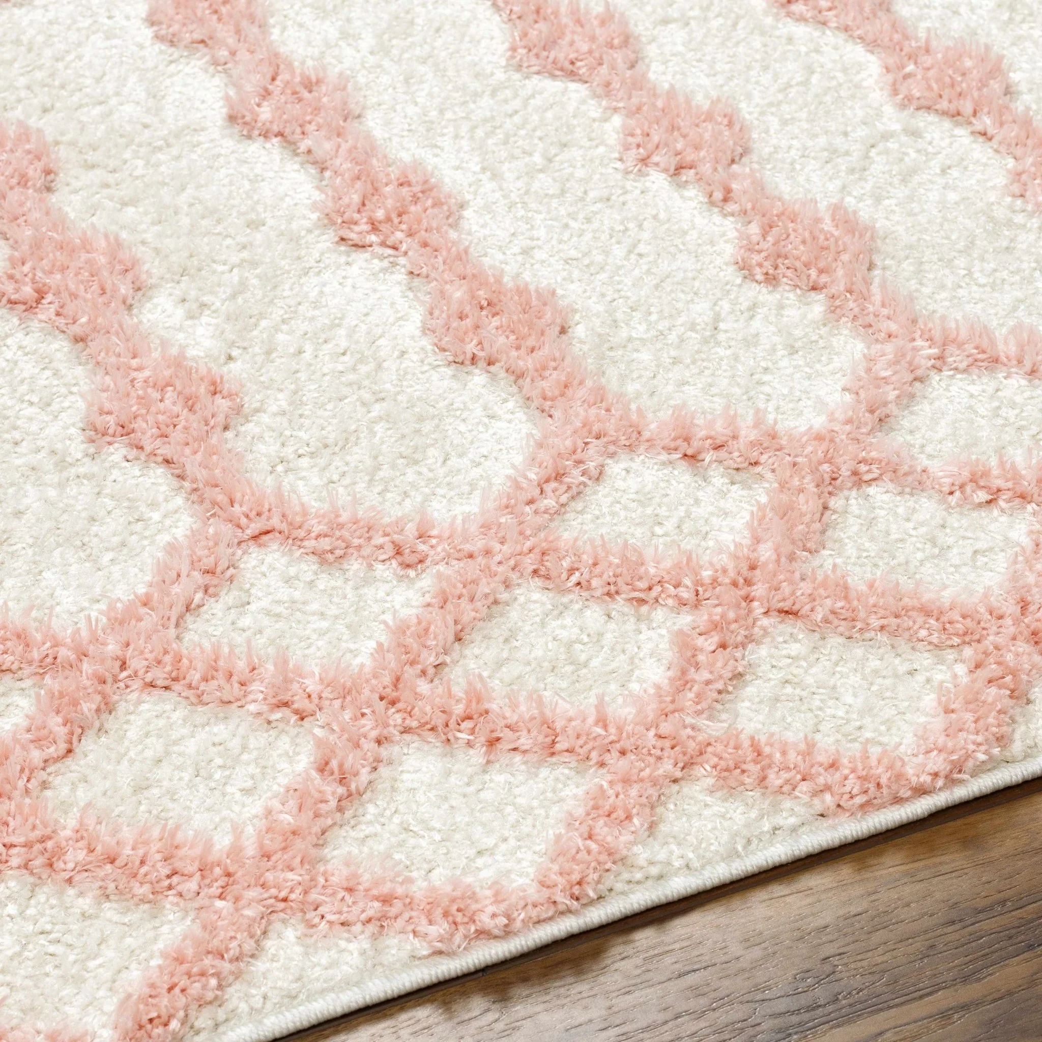 Ivory and Peach Tribal Design High low Texture Plush Pile  Area Rug - Image 10