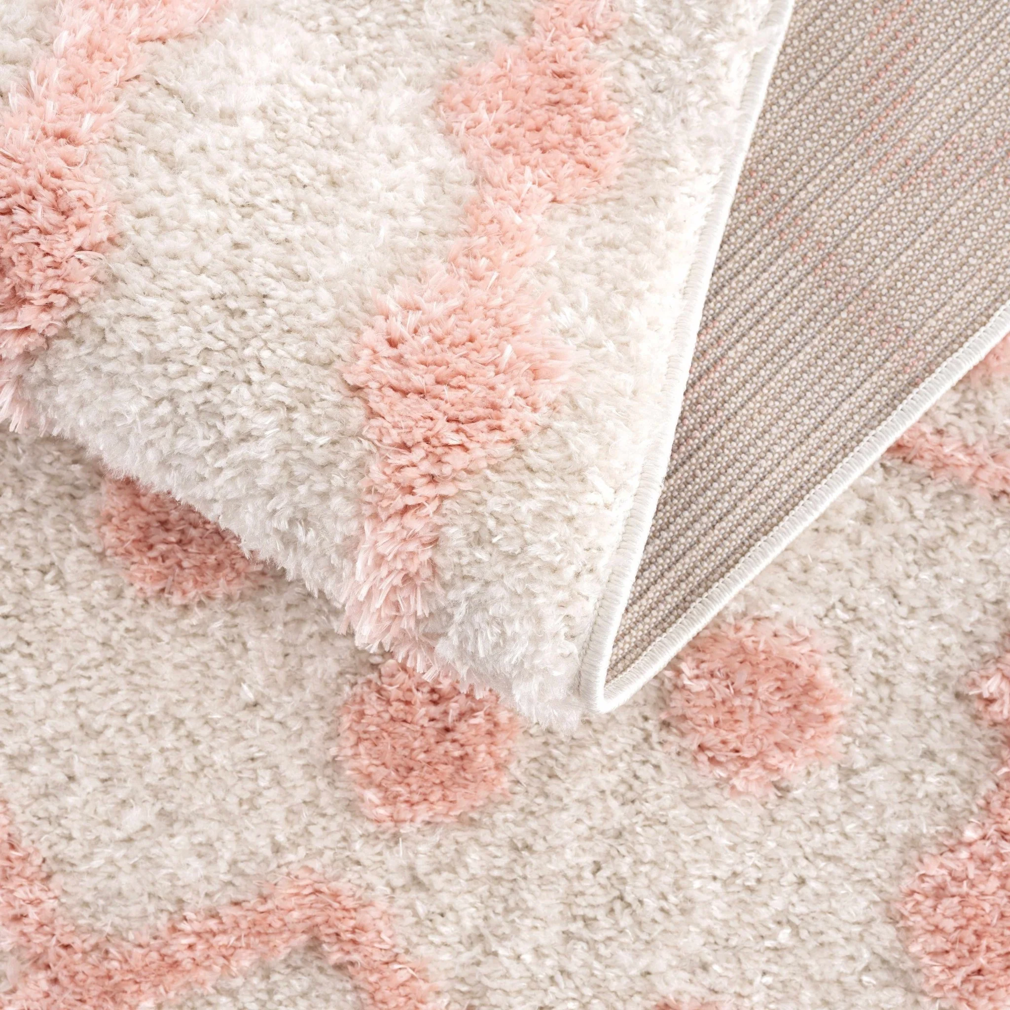 Ivory and Peach Tribal Design High low Texture Plush Pile  Area Rug - Image 15