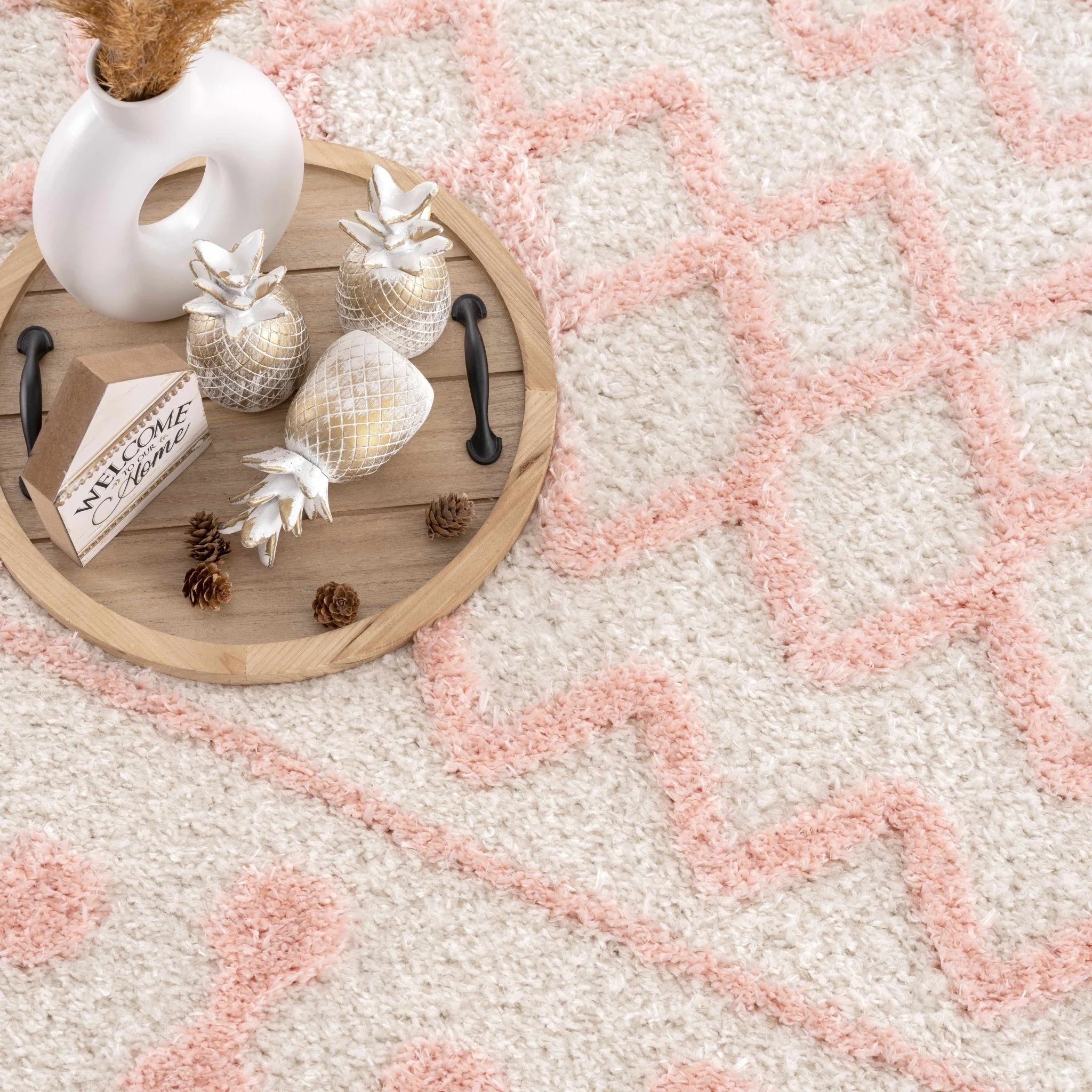 Ivory and Peach Tribal Design High low Texture Plush Pile  Area Rug - Image 20
