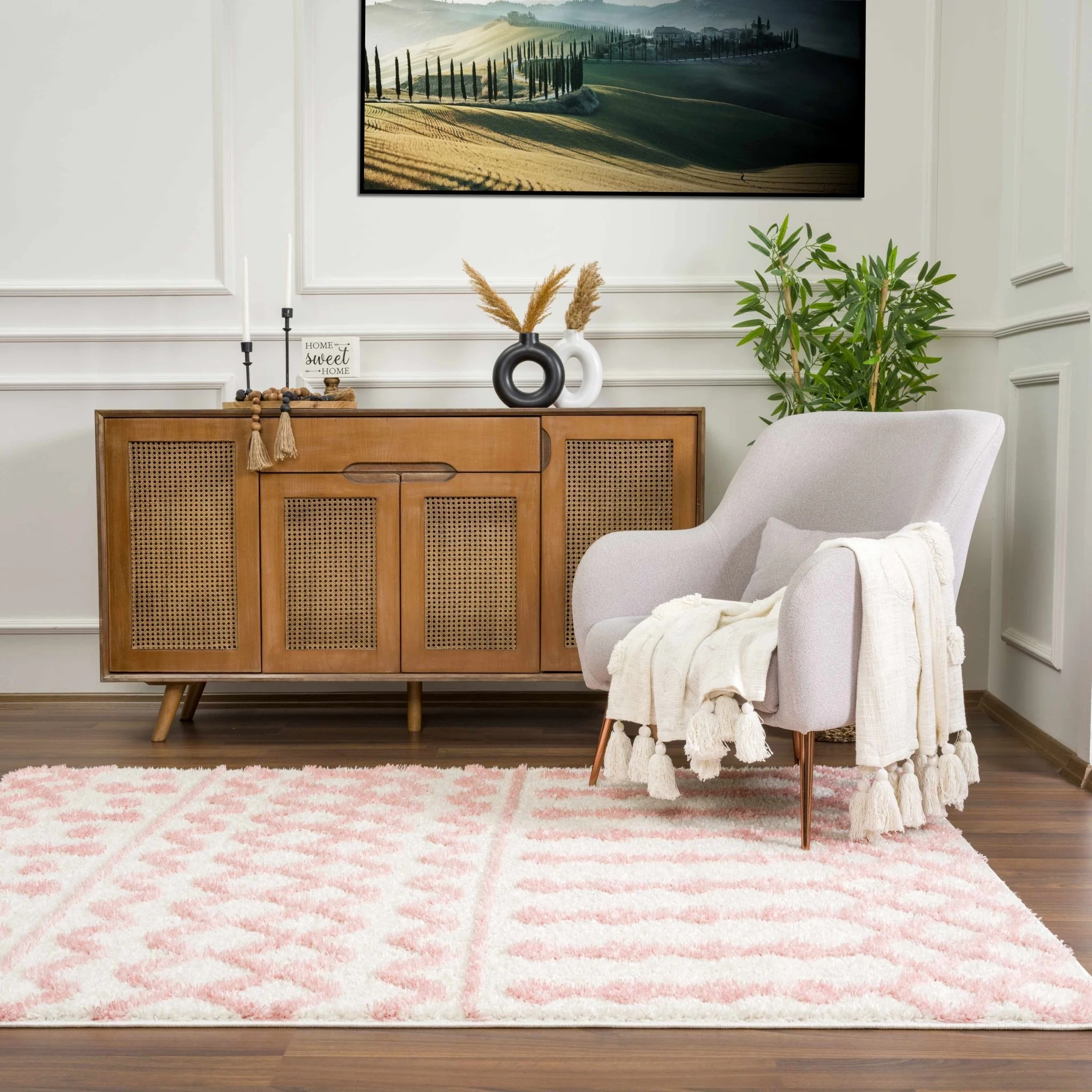 Ivory and Peach Tribal Design High low Texture Plush Pile  Area Rug - Image 21