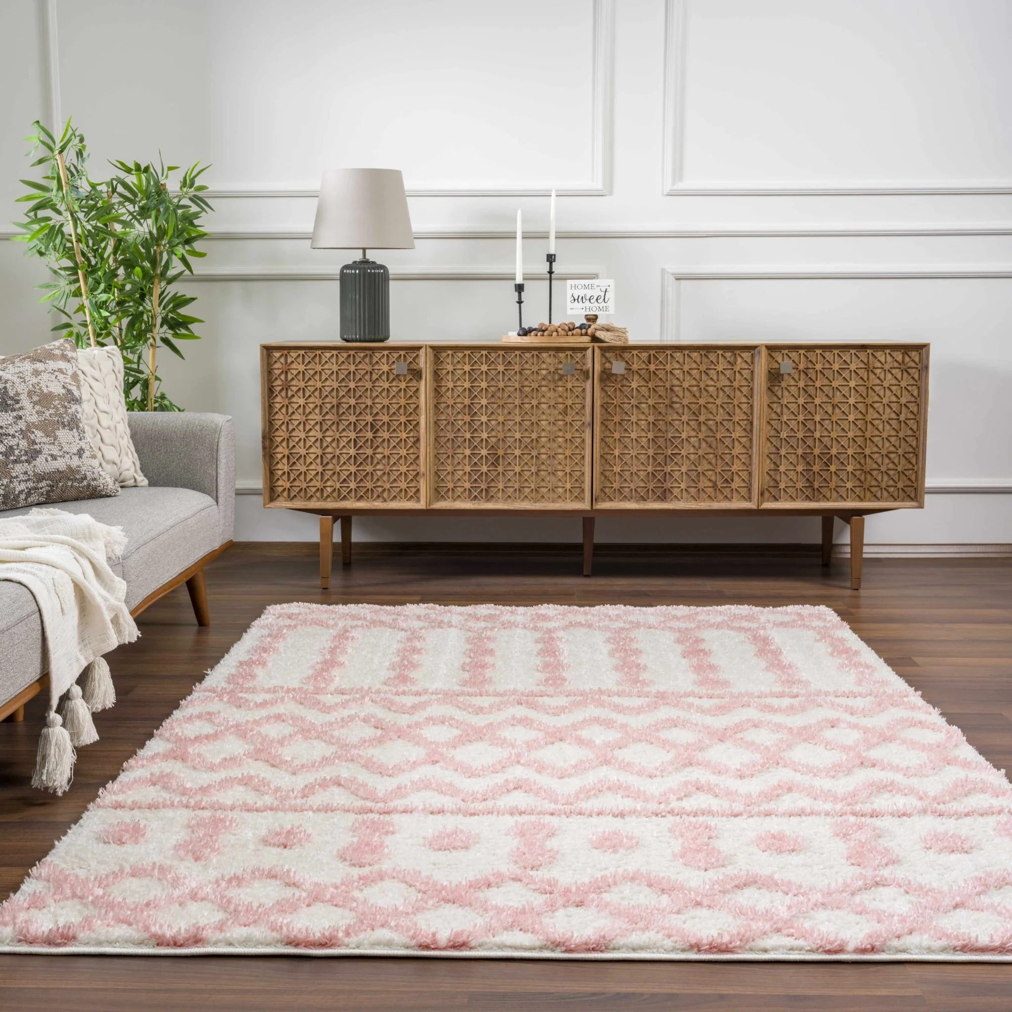 Ivory and Peach Tribal Design High low Texture Plush Pile  Area Rug - Image 22