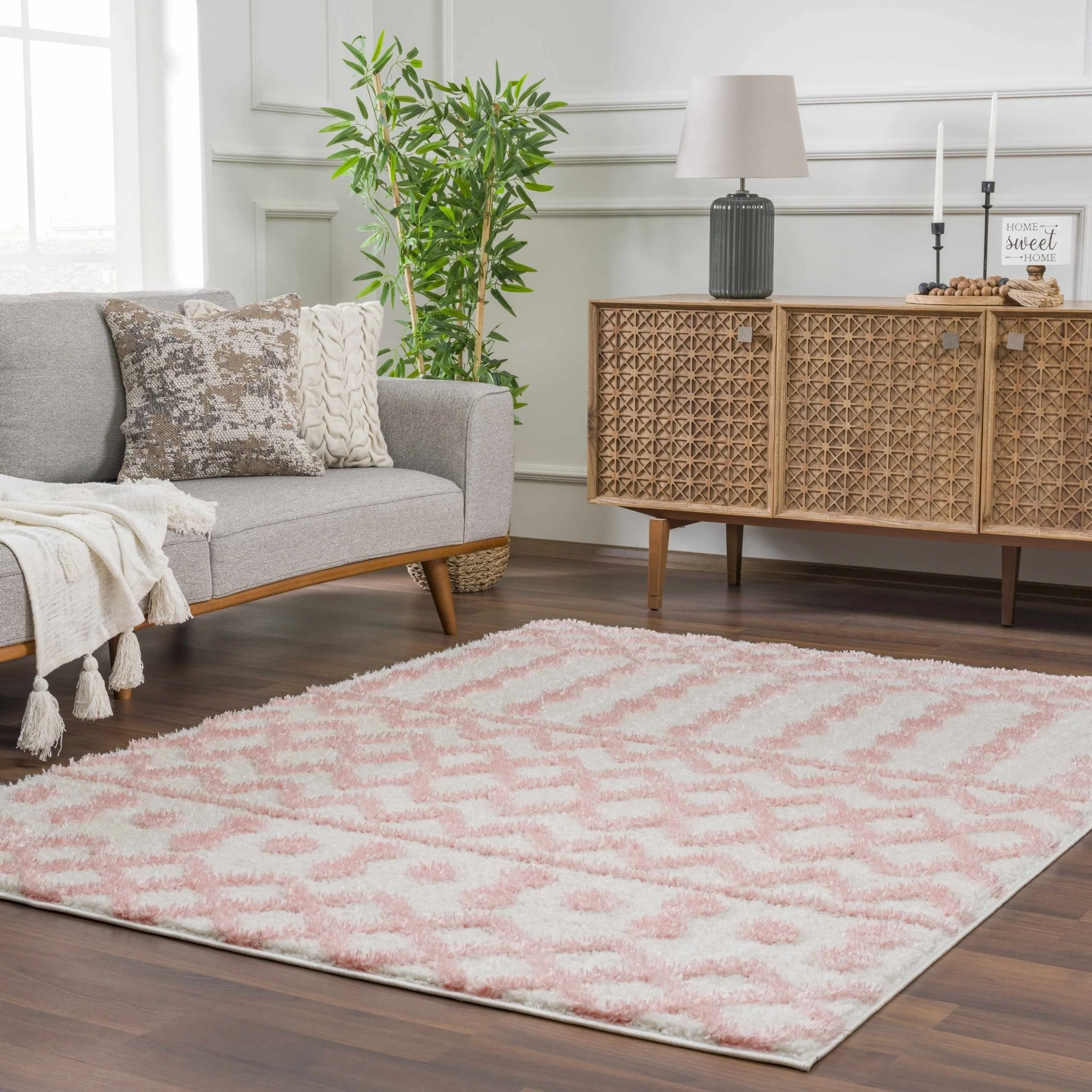 Ivory and Peach Tribal Design High low Texture Plush Pile  Area Rug - Image 24