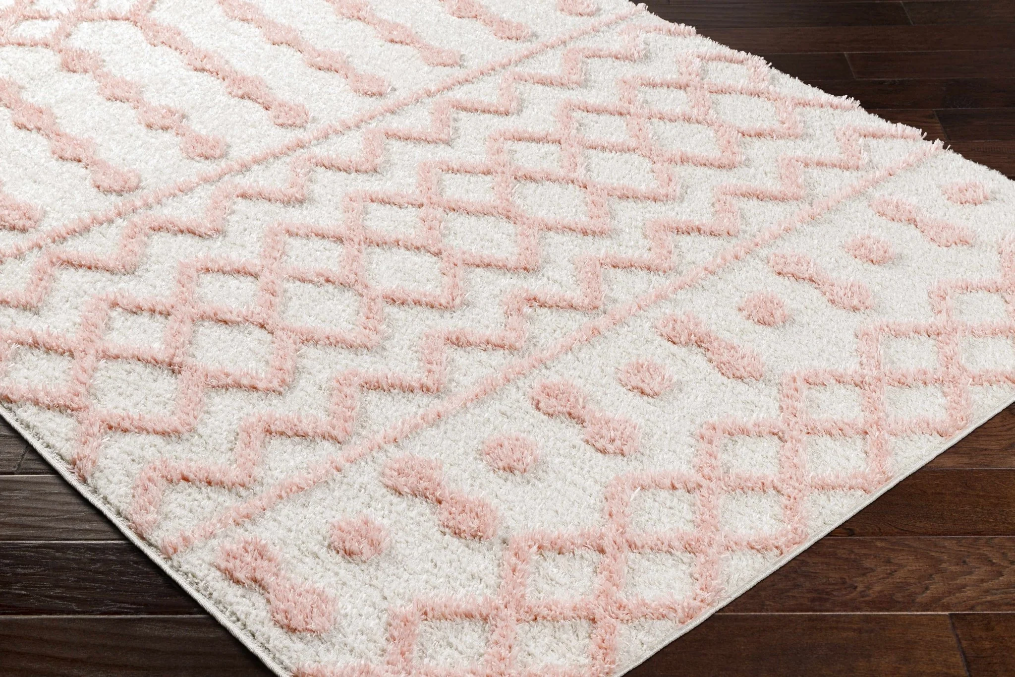 Ivory and Peach Tribal Design High low Texture Plush Pile  Area Rug - Image 25