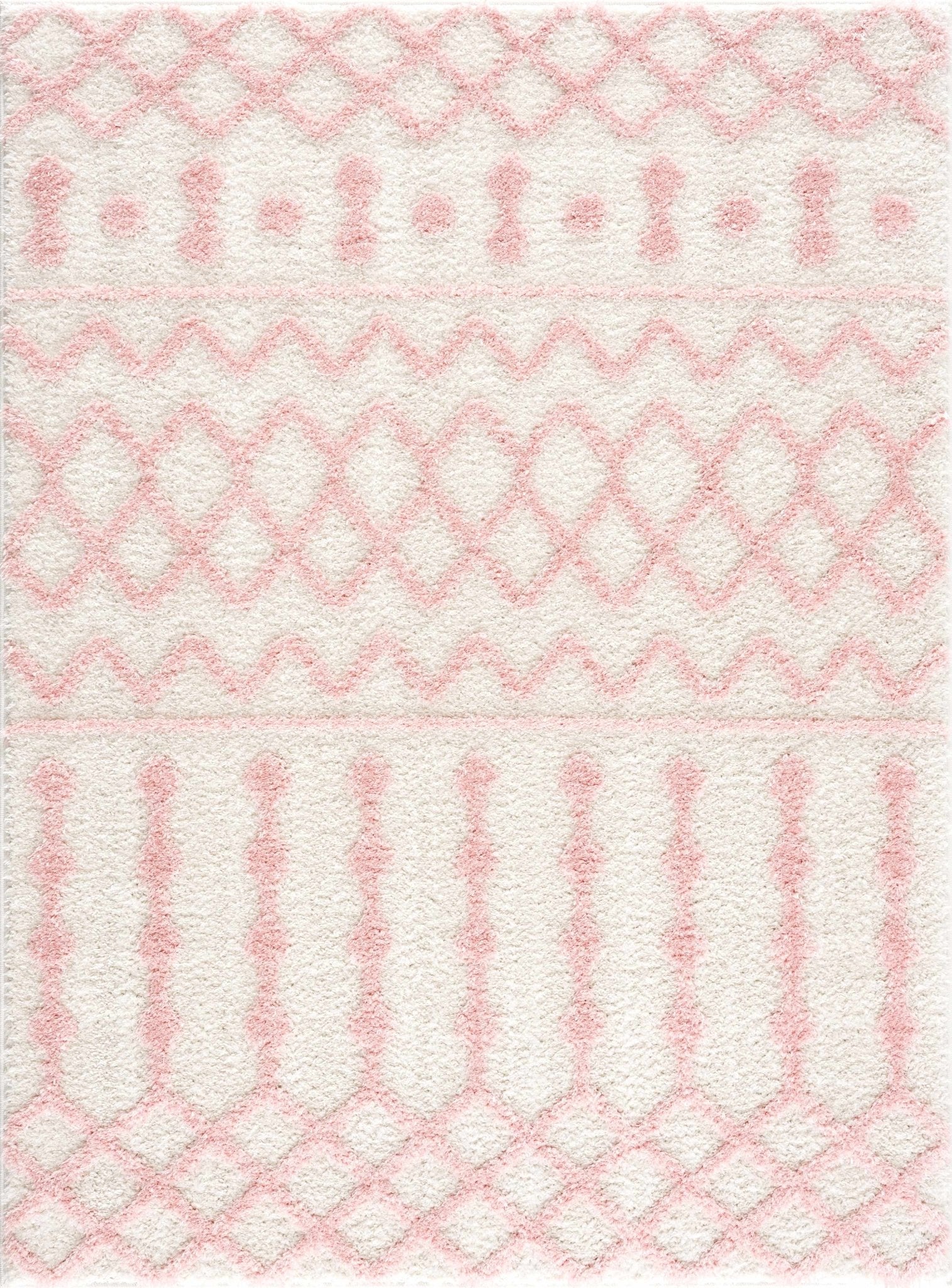 Ivory and Peach Tribal Design High low Texture Plush Pile  Area Rug - Image 7