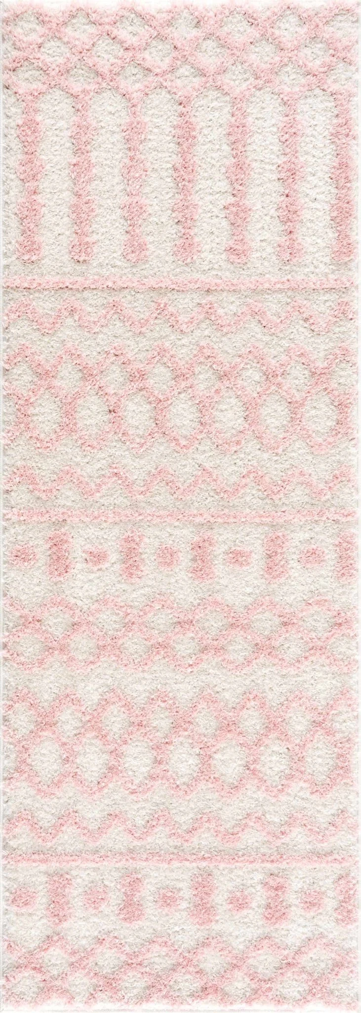 Ivory and Peach Tribal Design High low Texture Plush Pile  Area Rug - Image 9