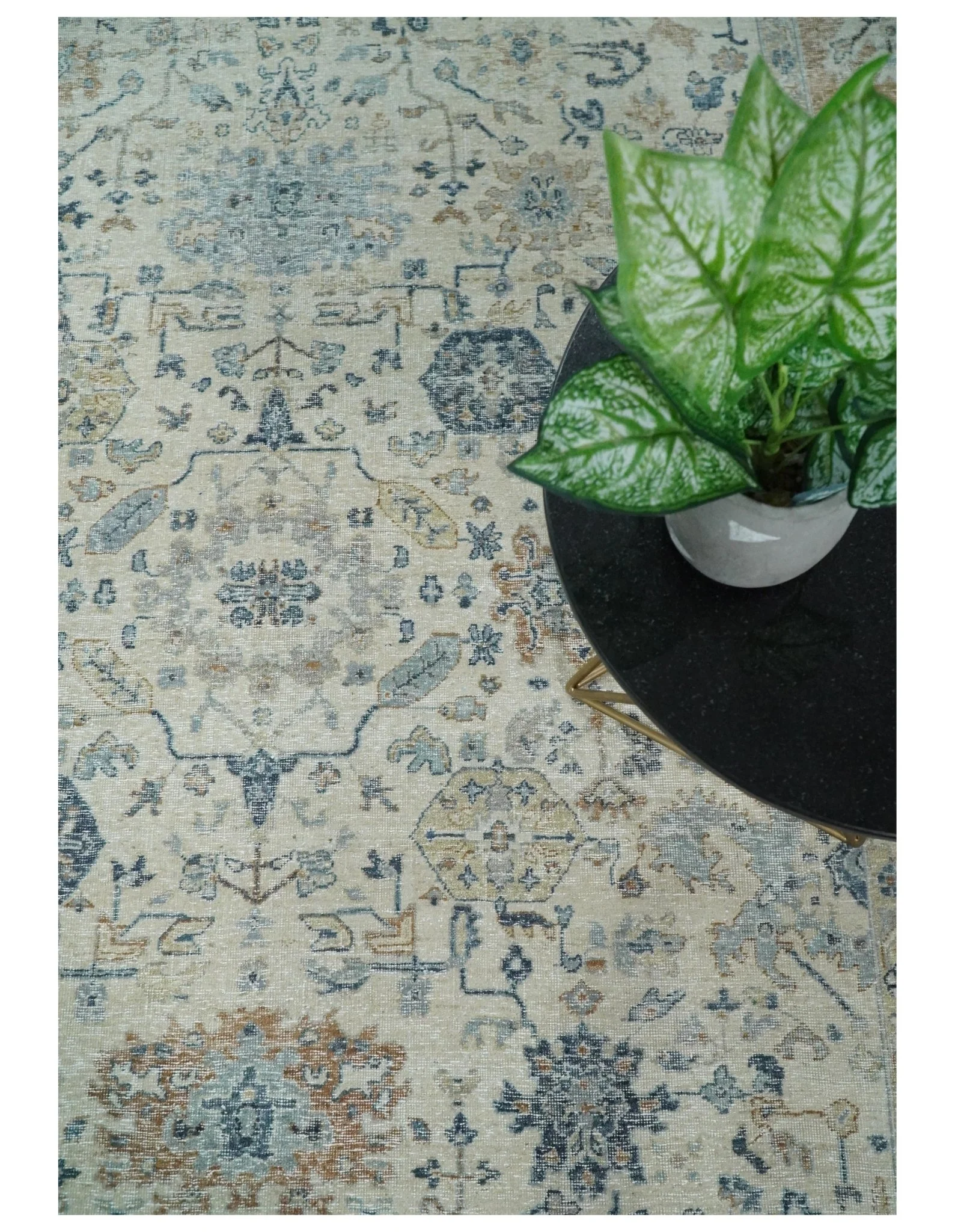 Vintage Style Ivory and Rust Traditional Oxidized Textured Low Pile Multi Size Wool Rug - Image 10