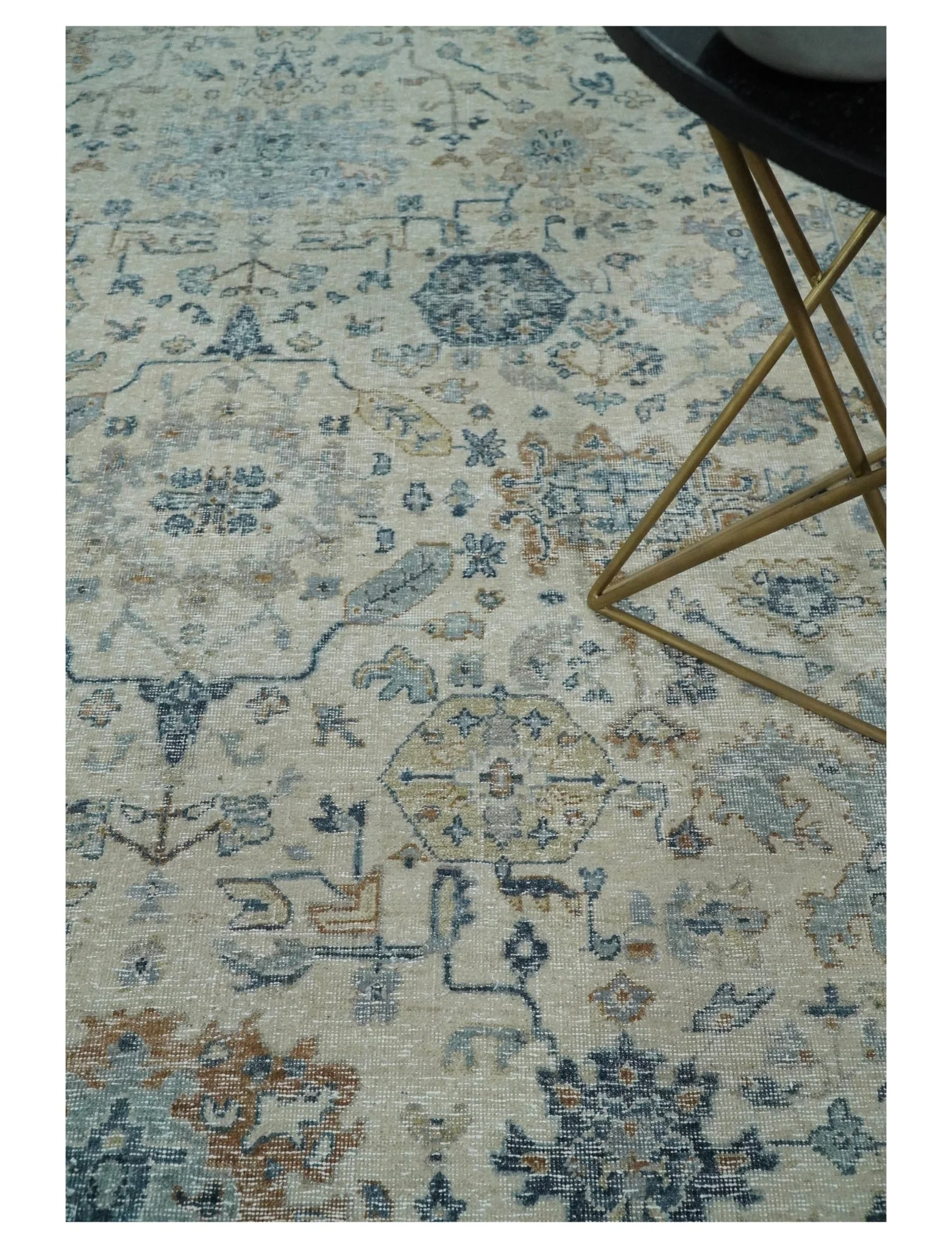 Vintage Style Ivory and Rust Traditional Oxidized Textured Low Pile Multi Size Wool Rug - Image 3