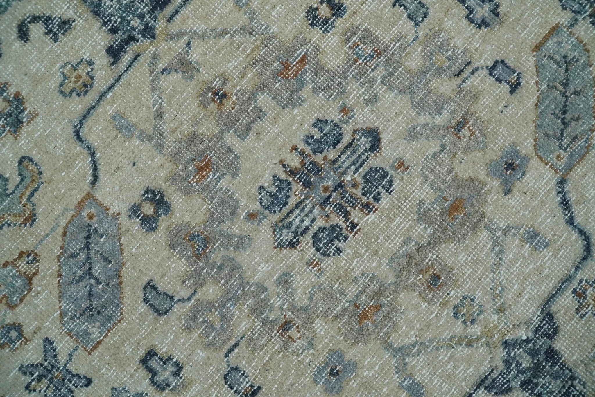 Vintage Style Ivory and Rust Traditional Oxidized Textured Low Pile Multi Size Wool Rug - Image 4
