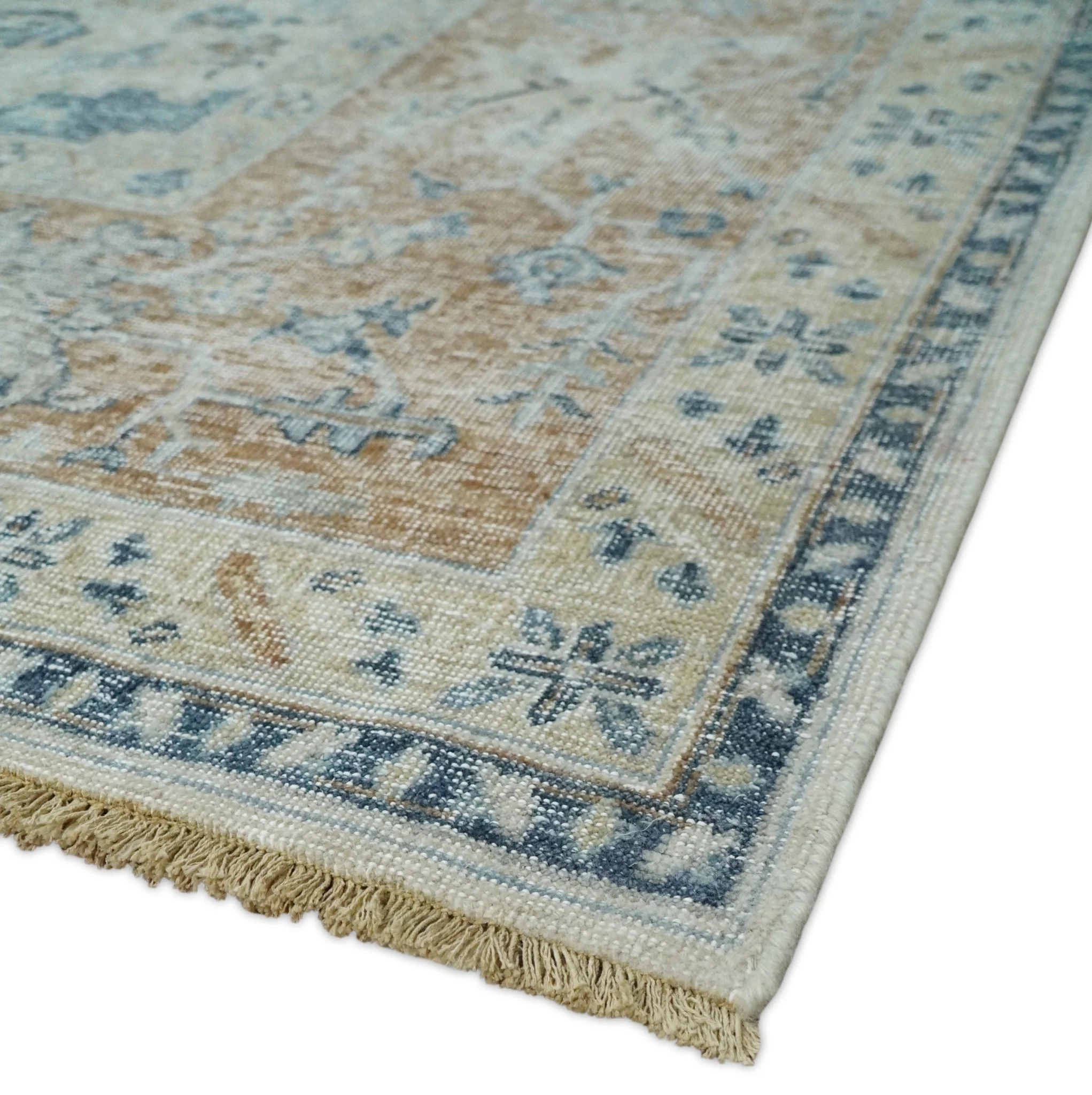 Vintage Style Ivory and Rust Traditional Oxidized Textured Low Pile Multi Size Wool Rug - Image 5