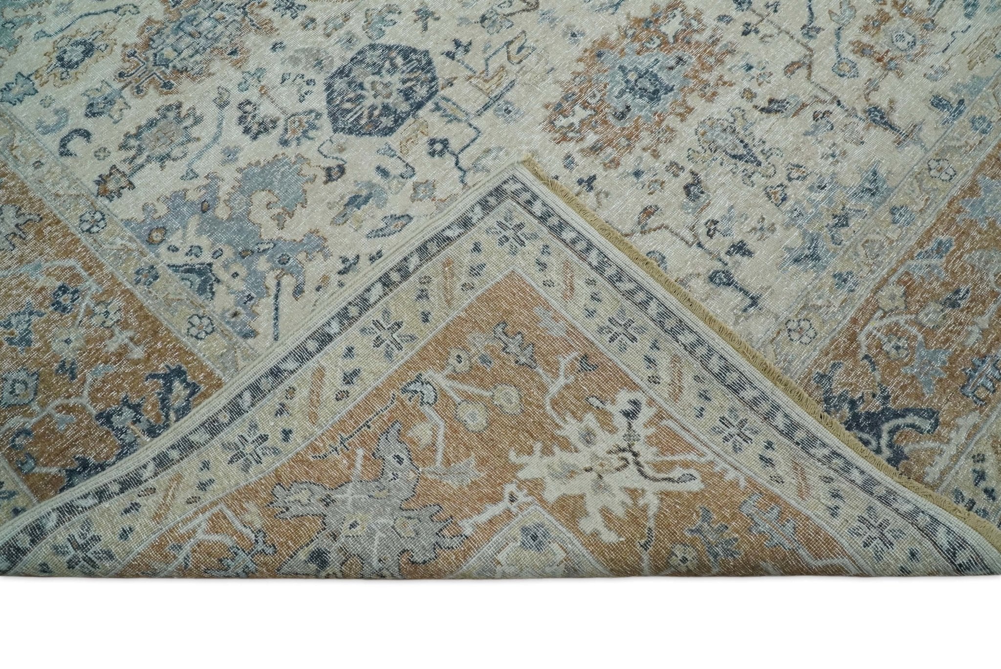 Vintage Style Ivory and Rust Traditional Oxidized Textured Low Pile Multi Size Wool Rug - Image 6