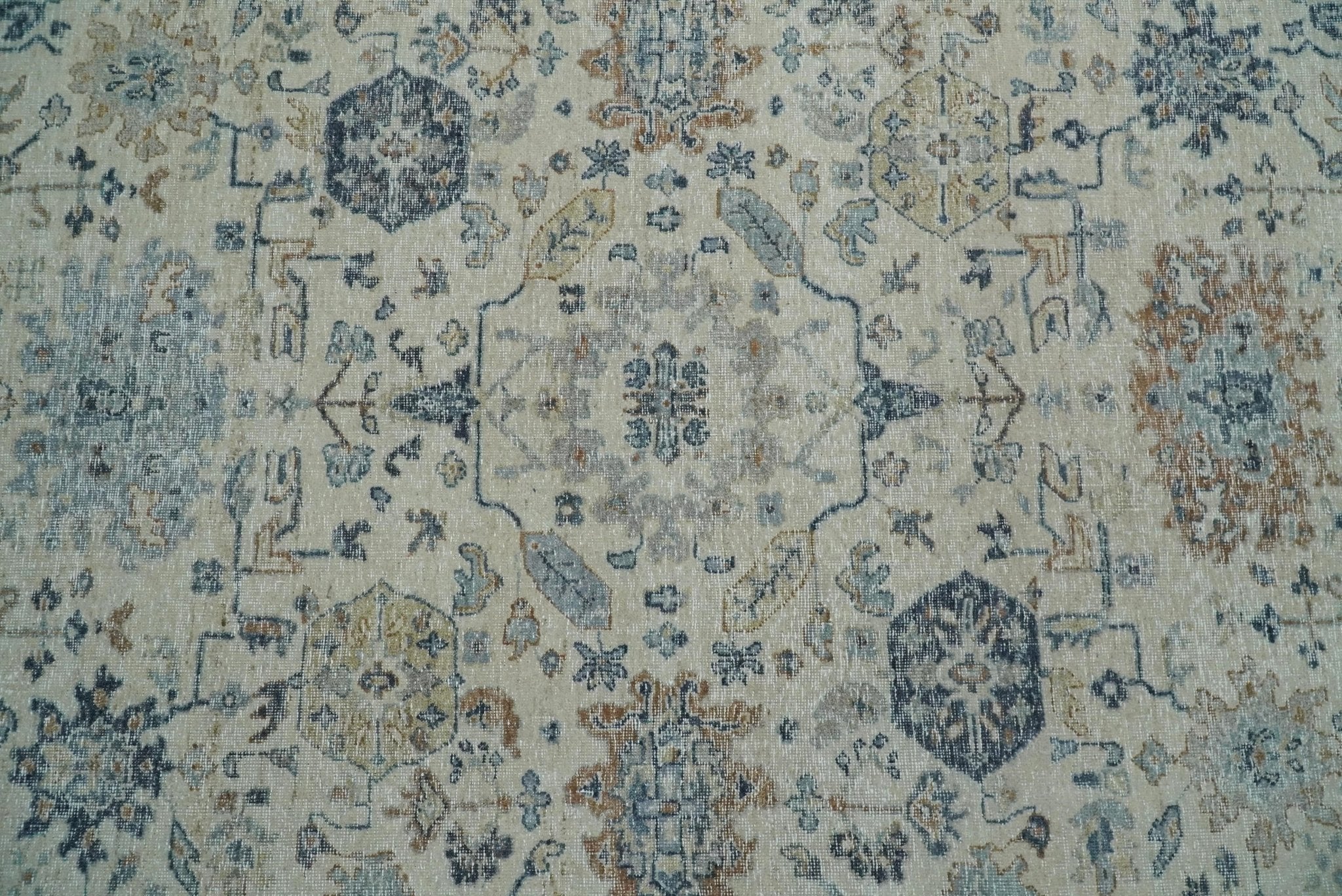 Vintage Style Ivory and Rust Traditional Oxidized Textured Low Pile Multi Size Wool Rug - Image 9