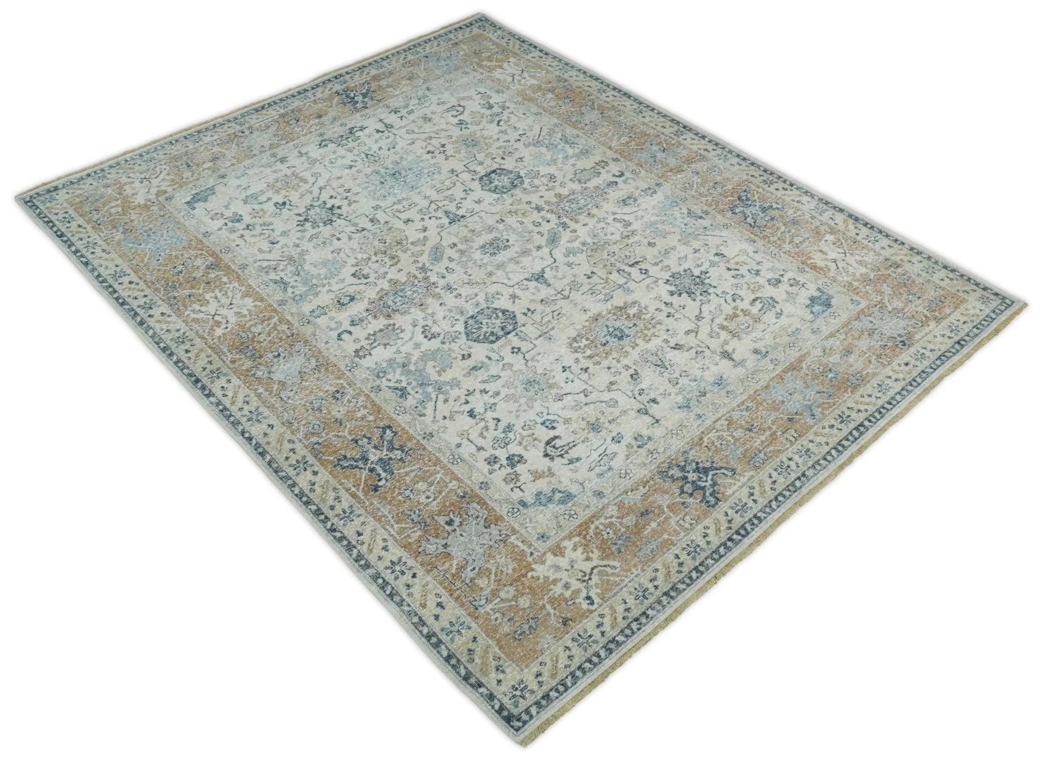 Vintage Style Ivory and Rust 8x10 Traditional Textured Low Pile Wool Rug - Image 11