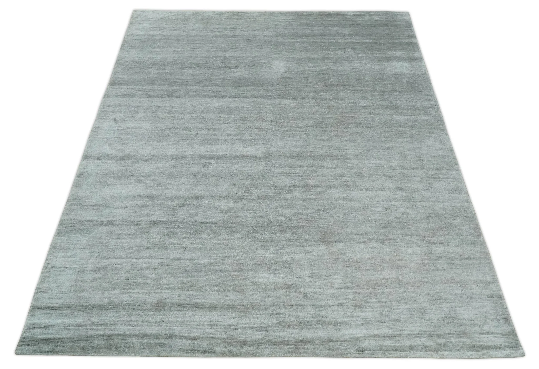 8x10 Ivory and Silver Blended Hand Loomed Modern Scandinavian Art Silk Area Rug - Image 10