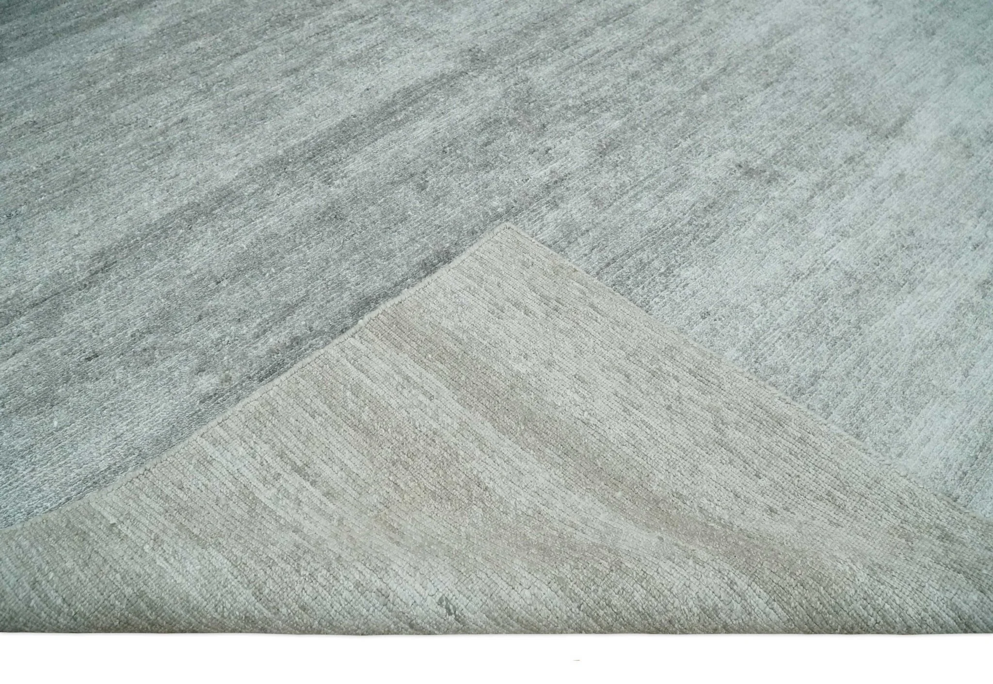 8x10 Ivory and Silver Blended Hand Loomed Modern Scandinavian Art Silk Area Rug - Image 7