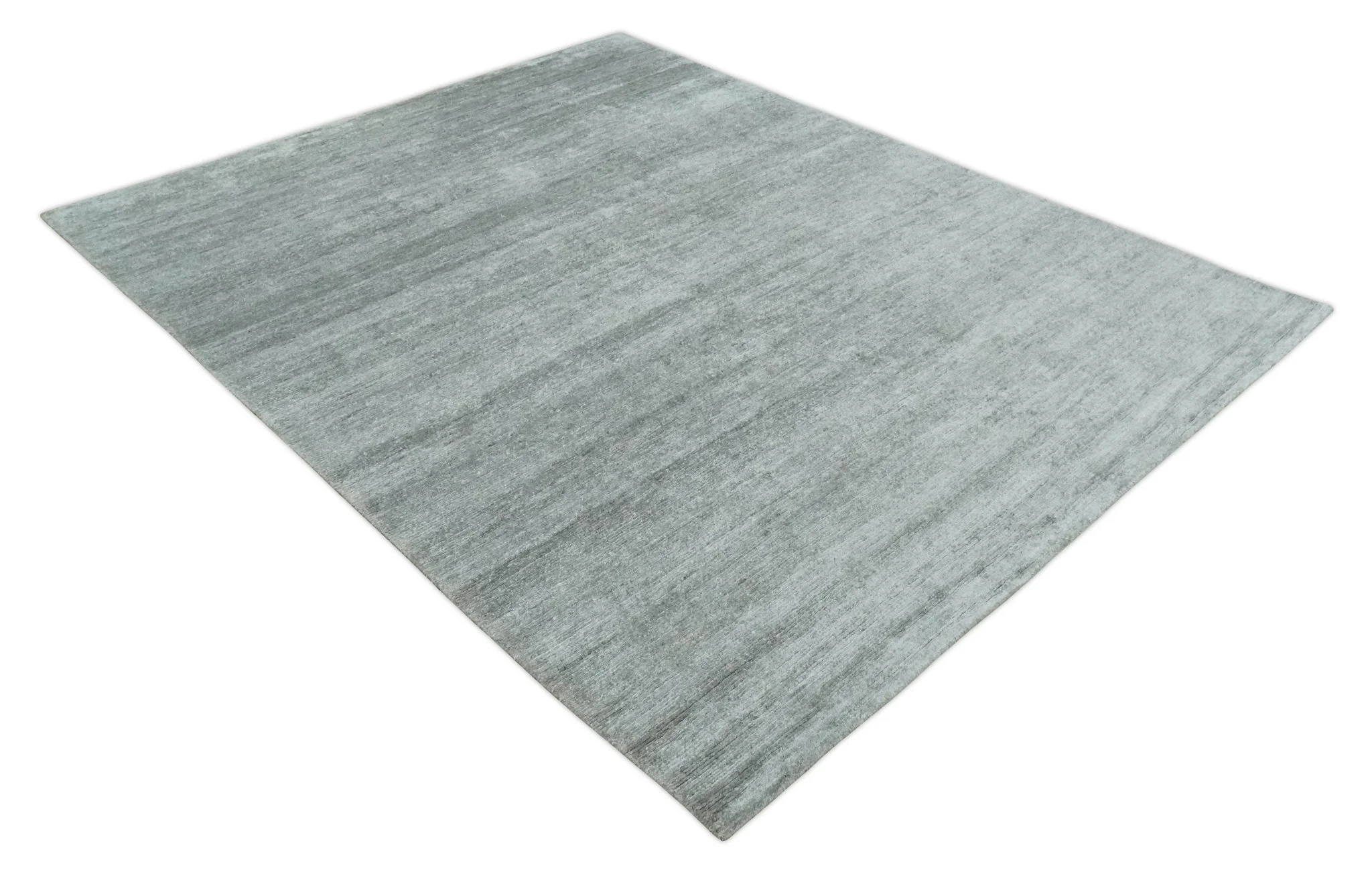 8x10 Ivory and Silver Blended Hand Loomed Modern Scandinavian Art Silk Area Rug - Image 9