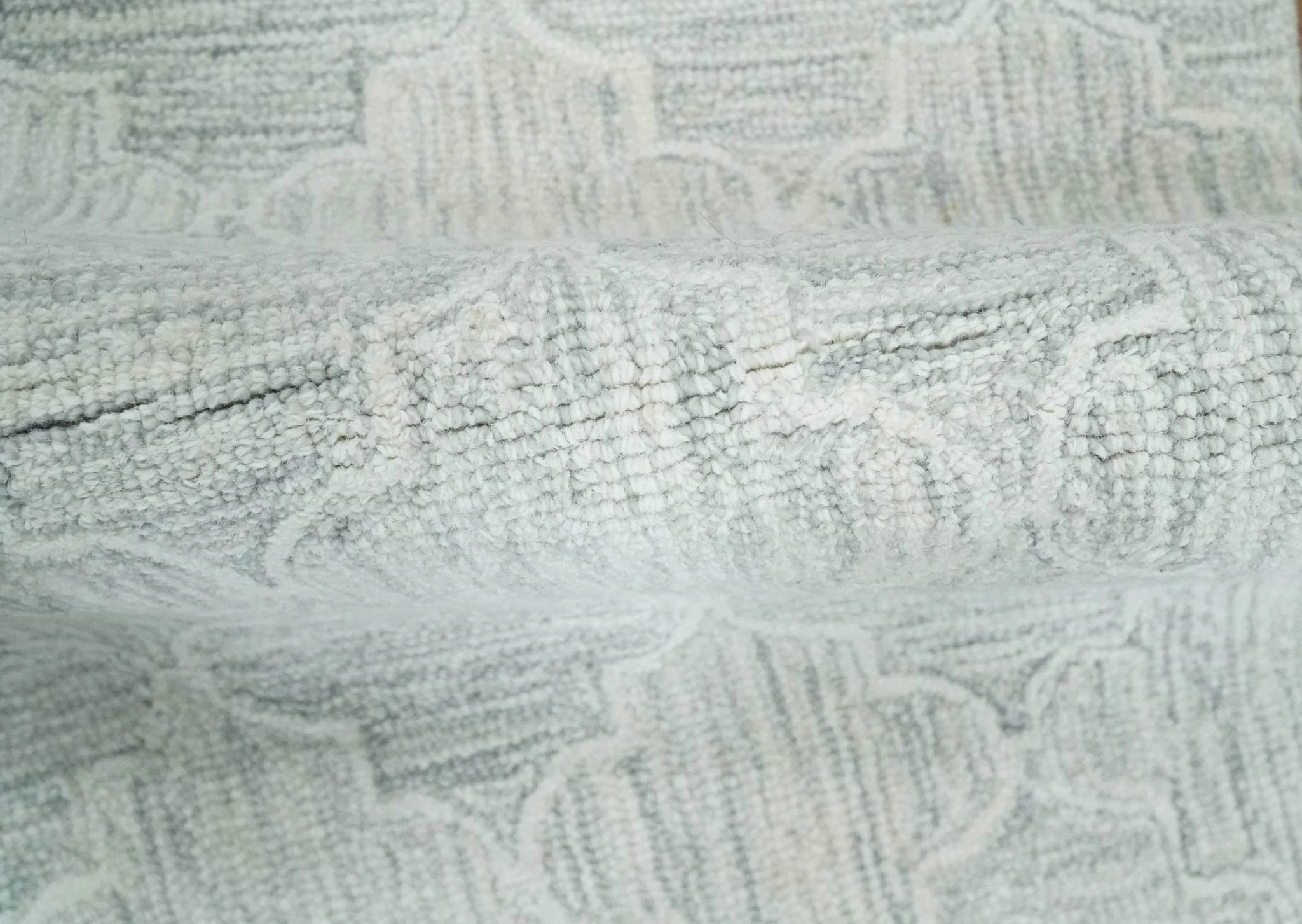Custom Made Ivory and Silver Modern Geometric Hand Tufted Natural Wool Area Rug - Image 3