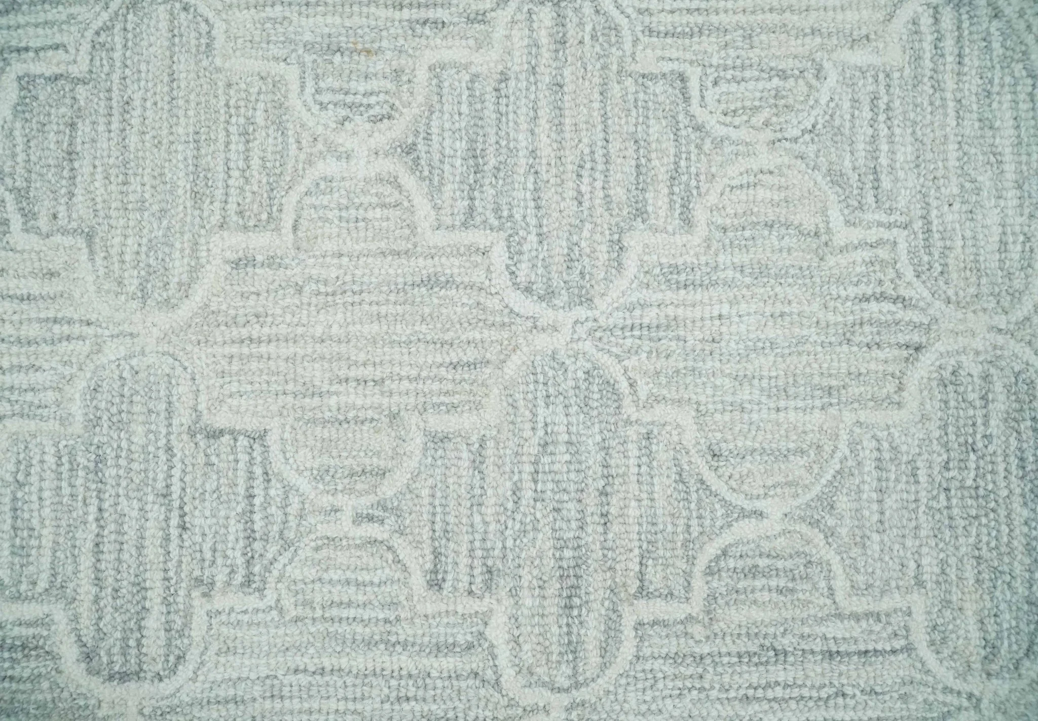 Custom Made Ivory and Silver Modern Geometric Hand Tufted Natural Wool Area Rug - Image 4