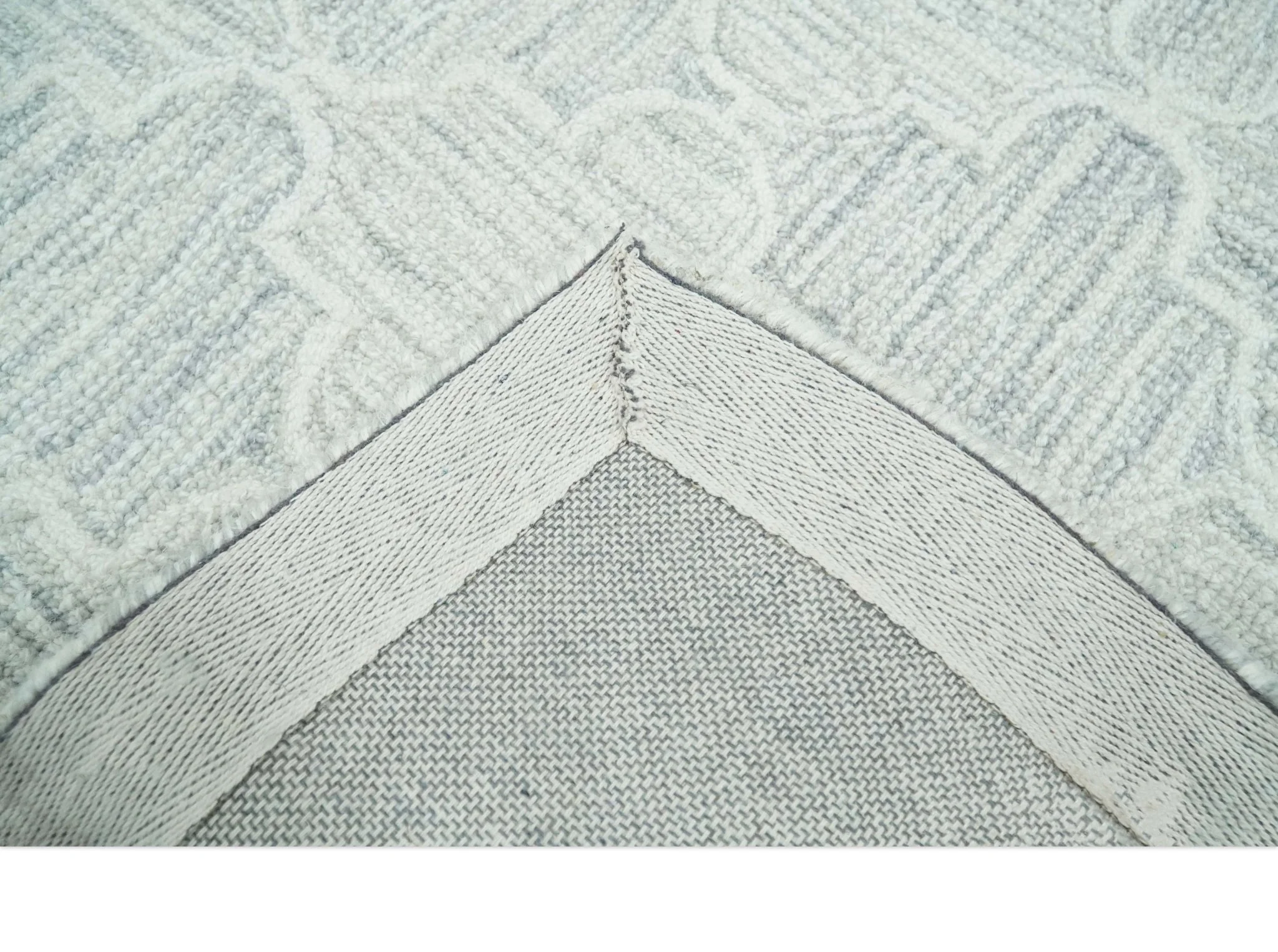 Custom Made Ivory and Silver Modern Geometric Hand Tufted Natural Wool Area Rug - Image 5