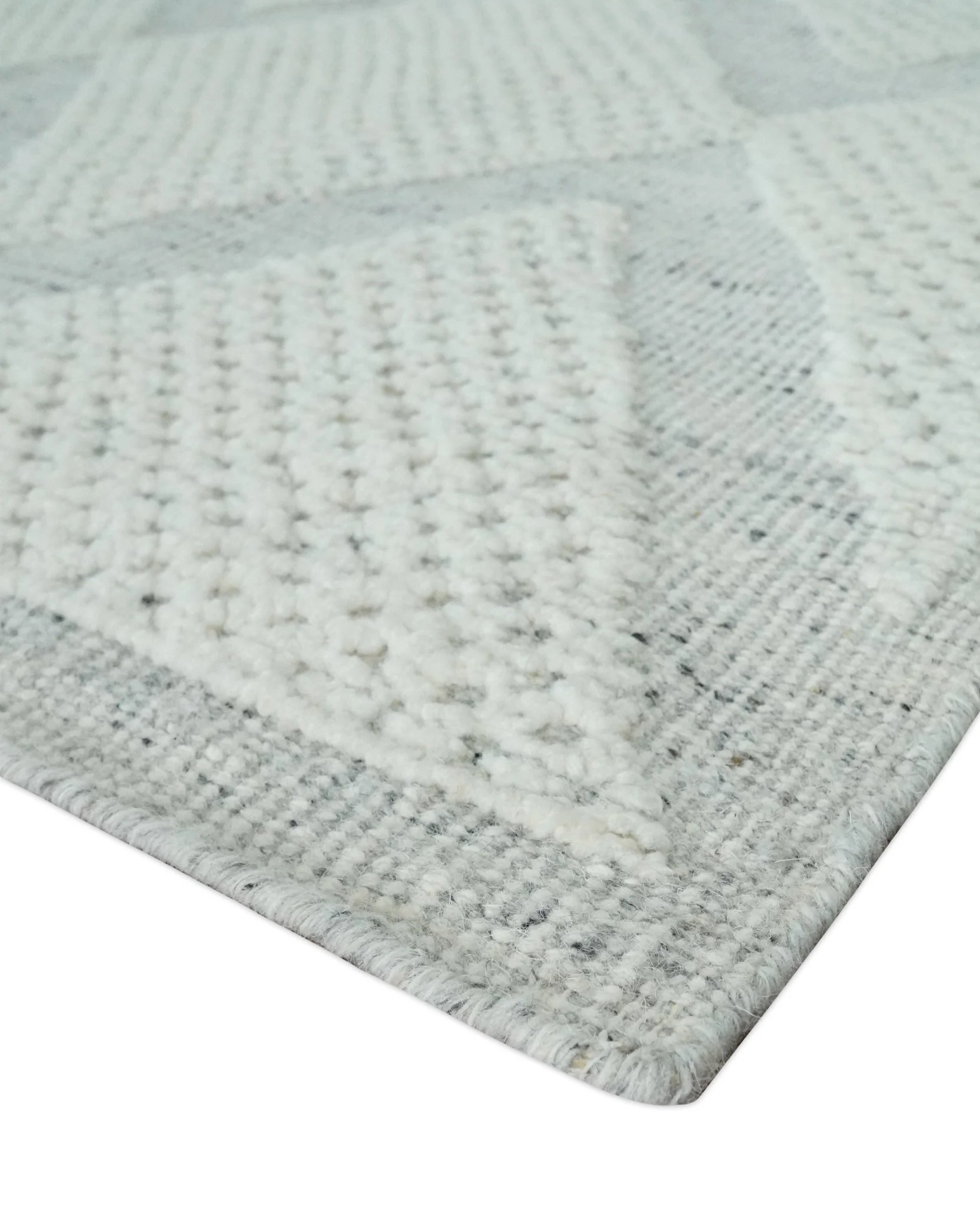 Contemporary 8x10 Ivory and Silver Traditional Geometrical Pattern Hand Knotted Wool Area Rug - Image 5