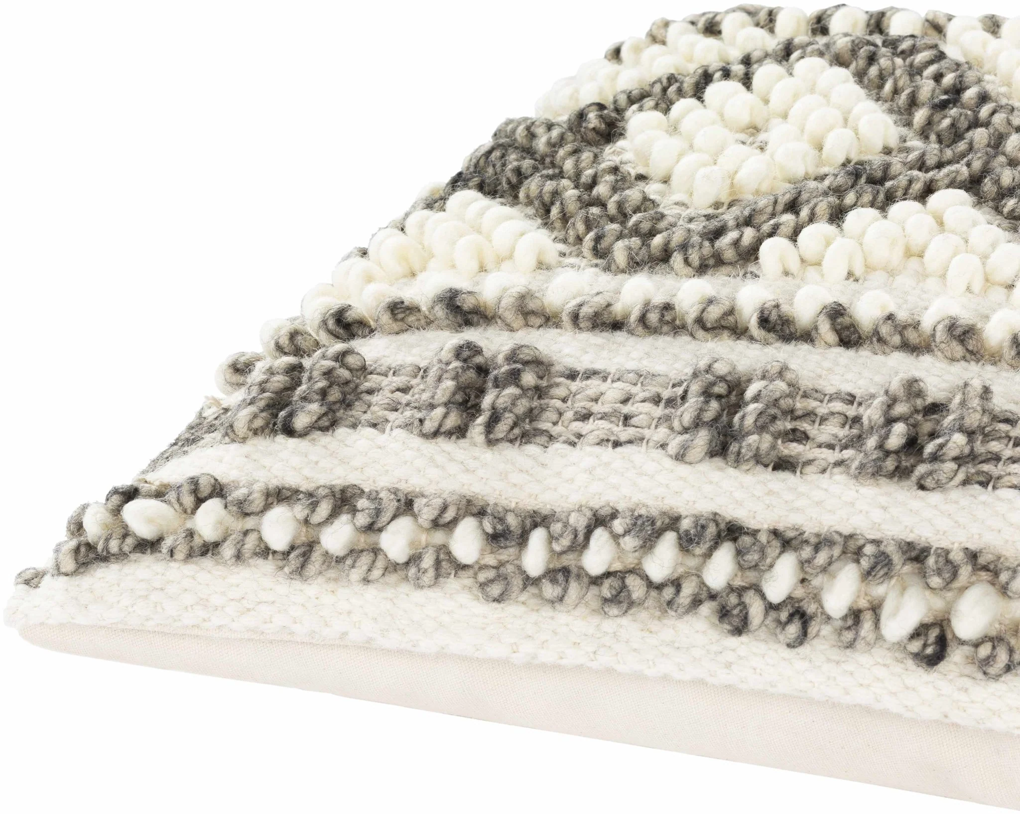Hand Woven Ivory and Taupe Geometrical Trellis Design Square Throw Pillow - Image 3